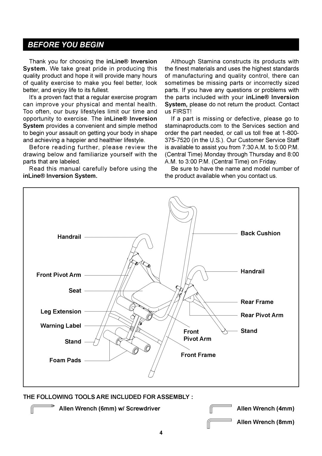 Stamina Products 55-1510 owner manual Before YOU Begin 