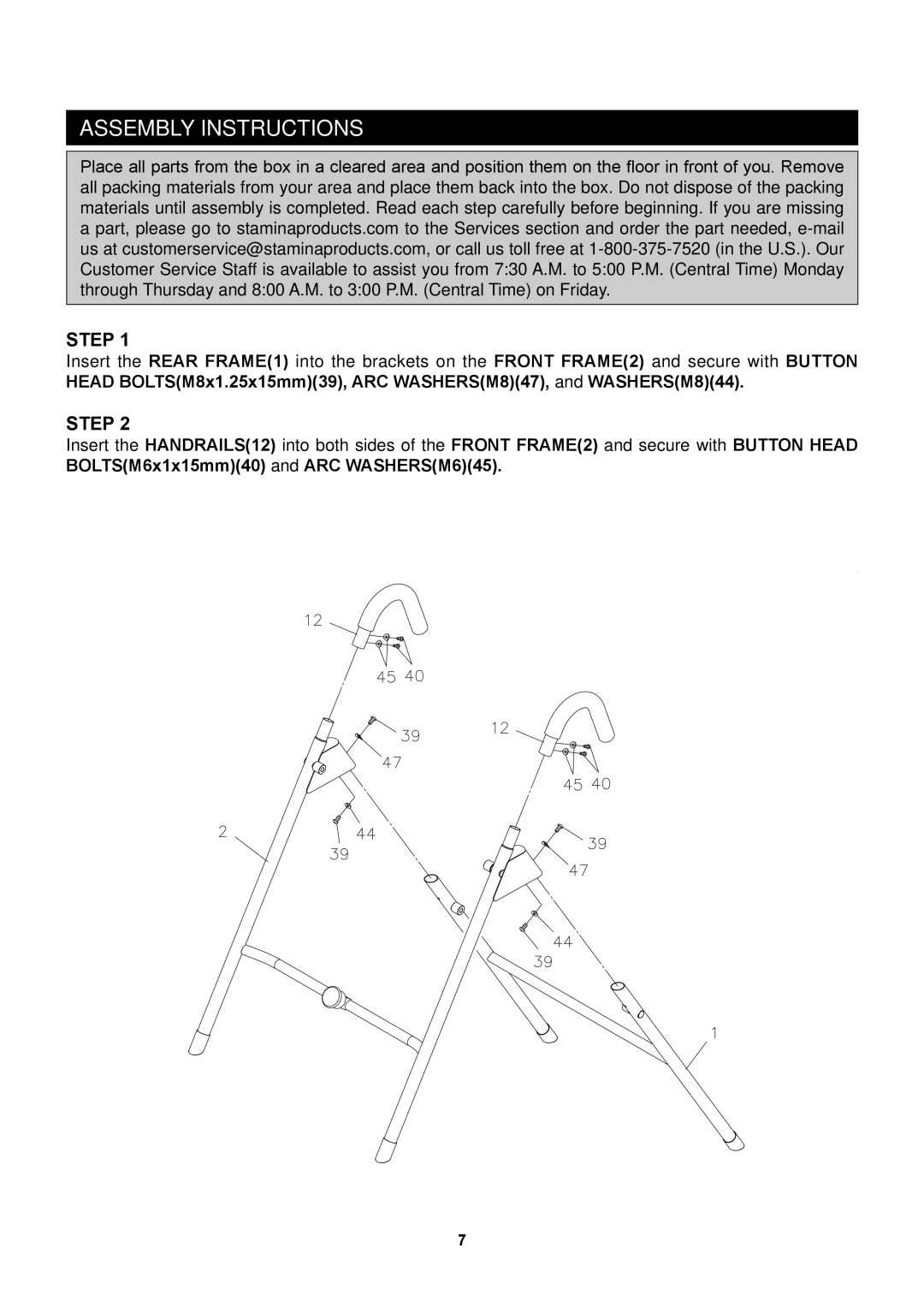 Stamina Products 55-1510 owner manual Assembly Instructions, Step 