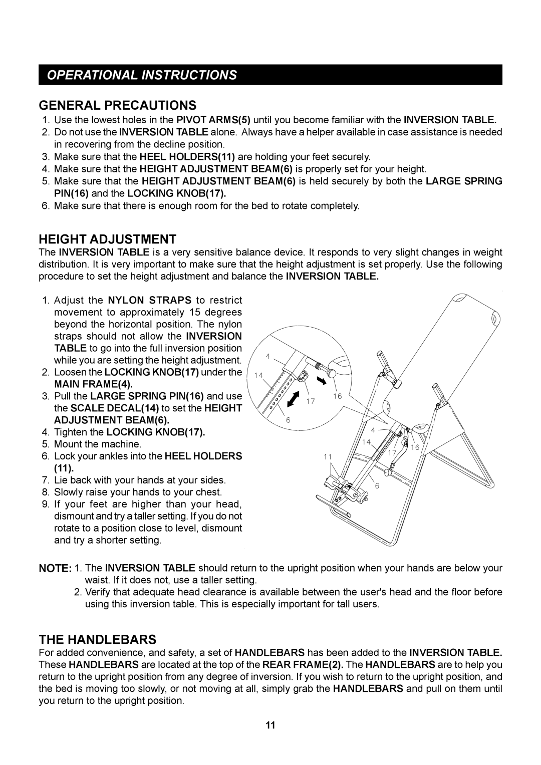 Stamina Products 55-1527C, 55-1527B Operational Instructions, General Precautions, Height Adjustment, Handlebars 