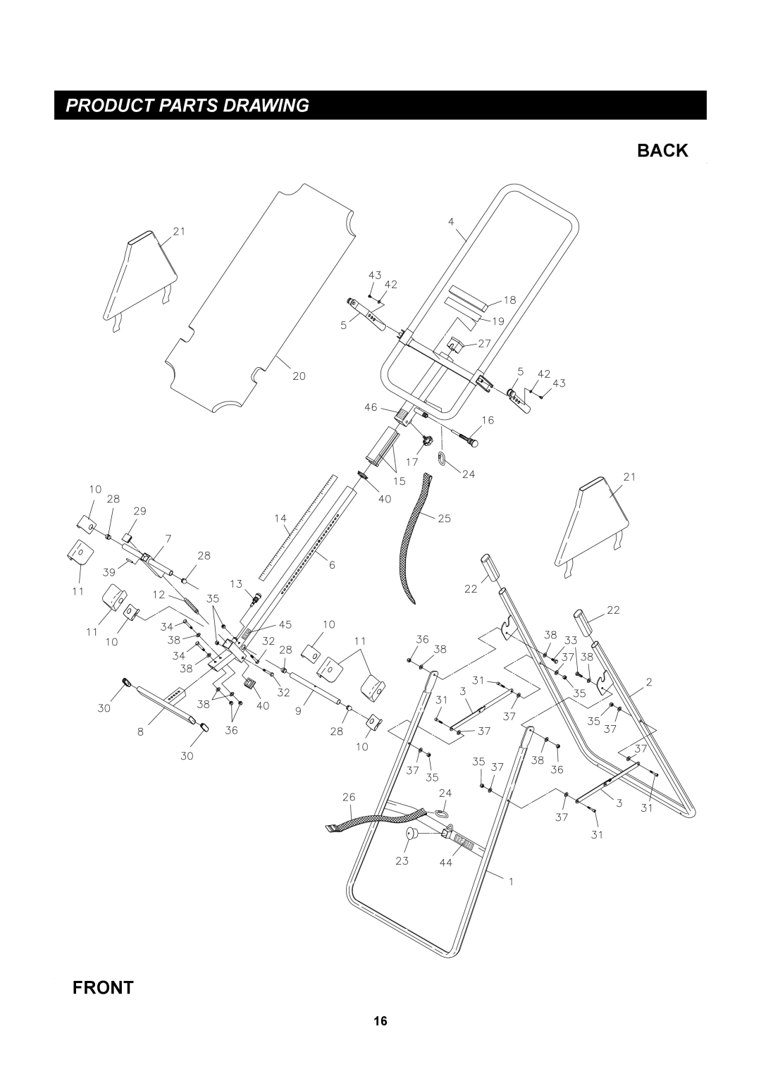 Stamina Products 55-1527B, 55-1527C owner manual Product Parts Drawing, Back Front 