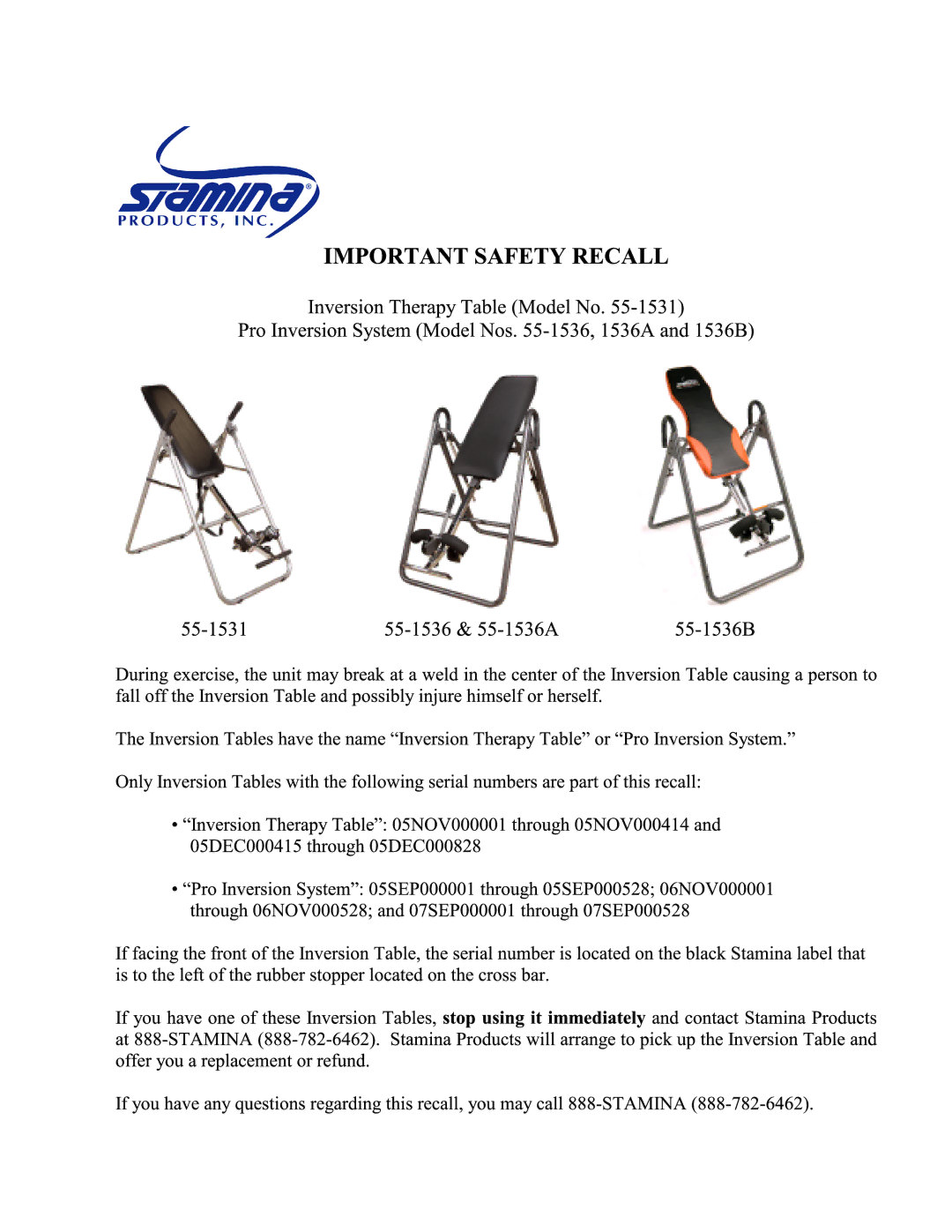 Stamina Products 55-1531, 55-1536A, 55-1536B manual 