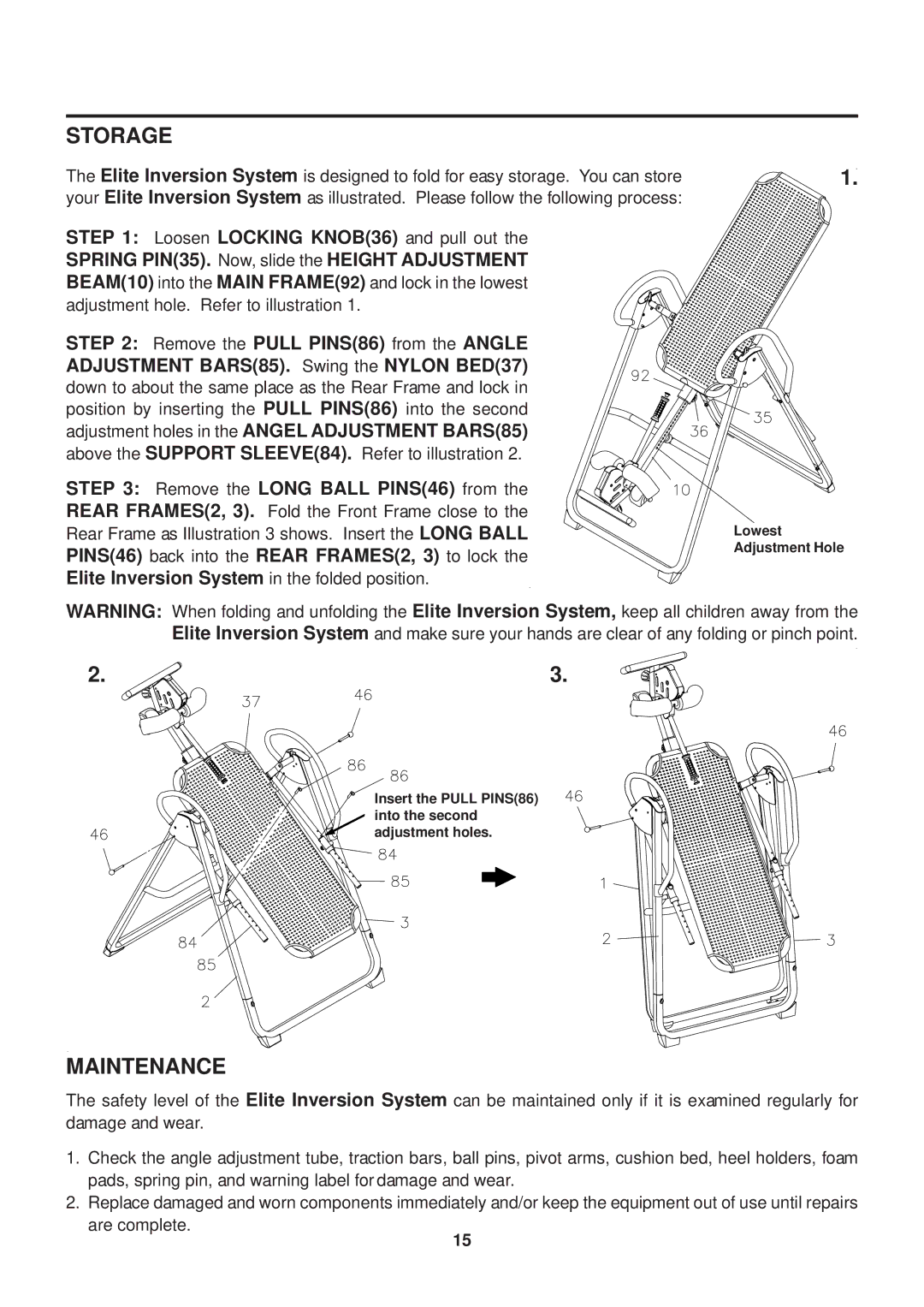 Stamina Products 55-1537C owner manual Storage, Maintenance 