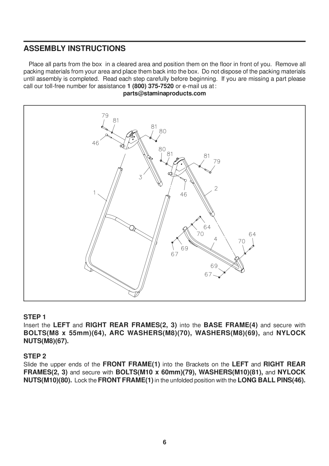 Stamina Products 55-1537C owner manual Assembly Instructions, Step 