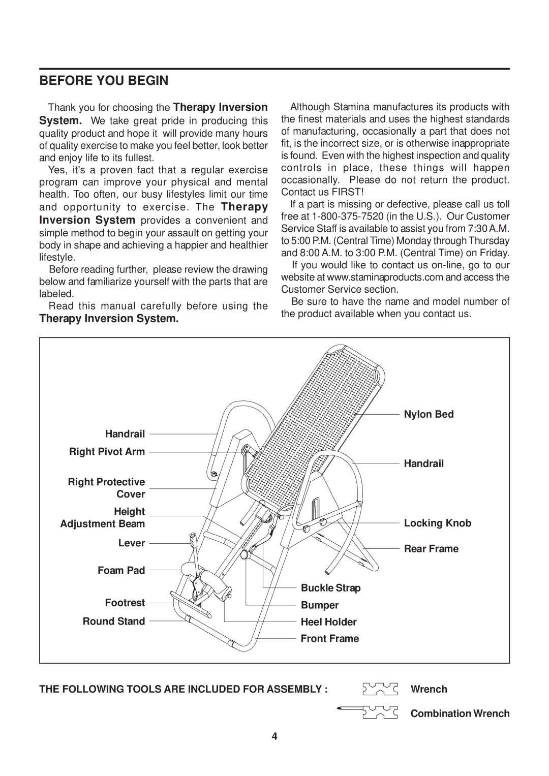 Stamina Products 55-1539 owner manual Before YOU Begin, Therapy Inversion System 