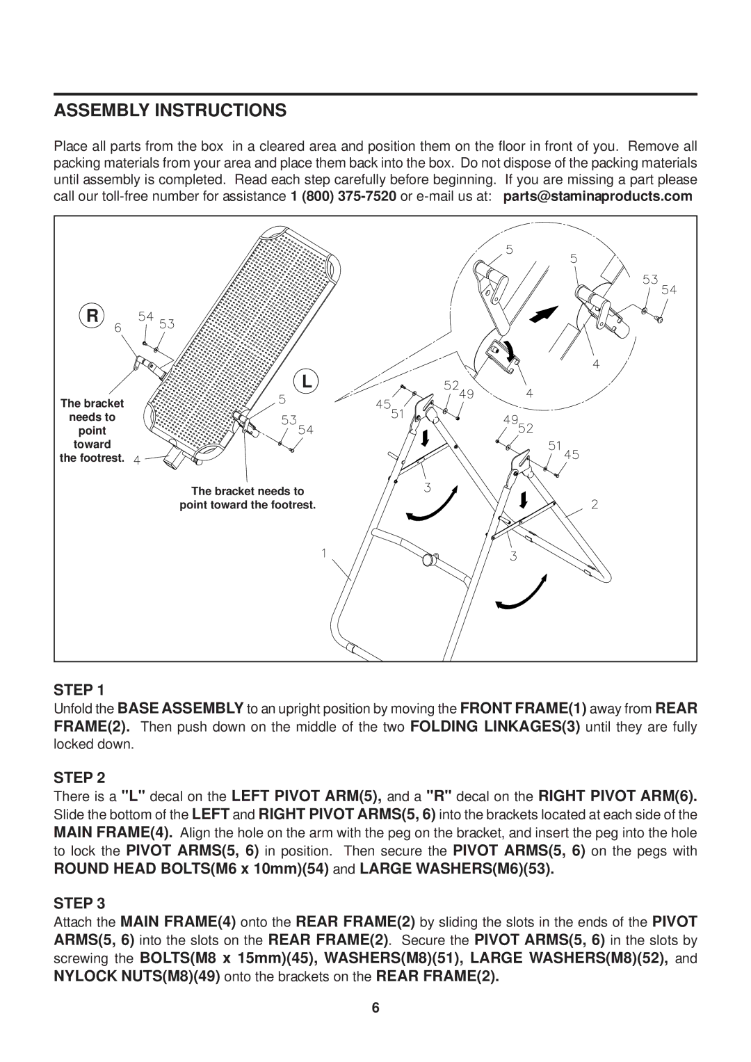 Stamina Products 55-1539 owner manual Assembly Instructions, Step 