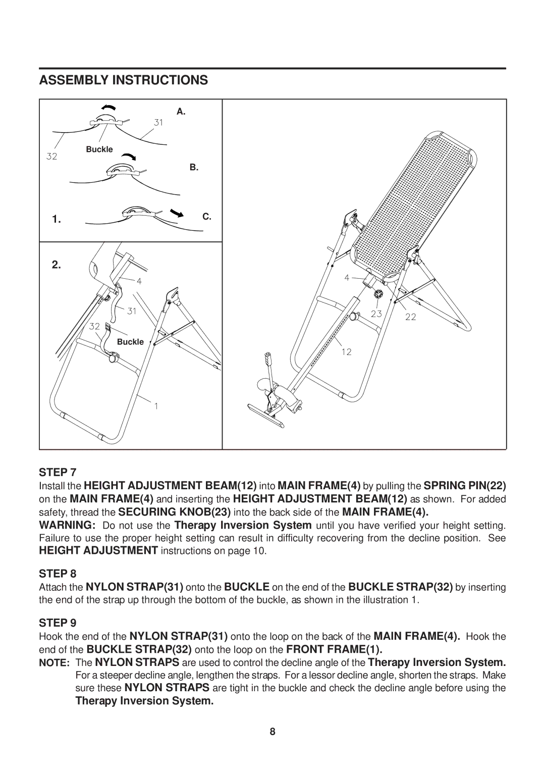 Stamina Products 55-1539 owner manual Buckle 