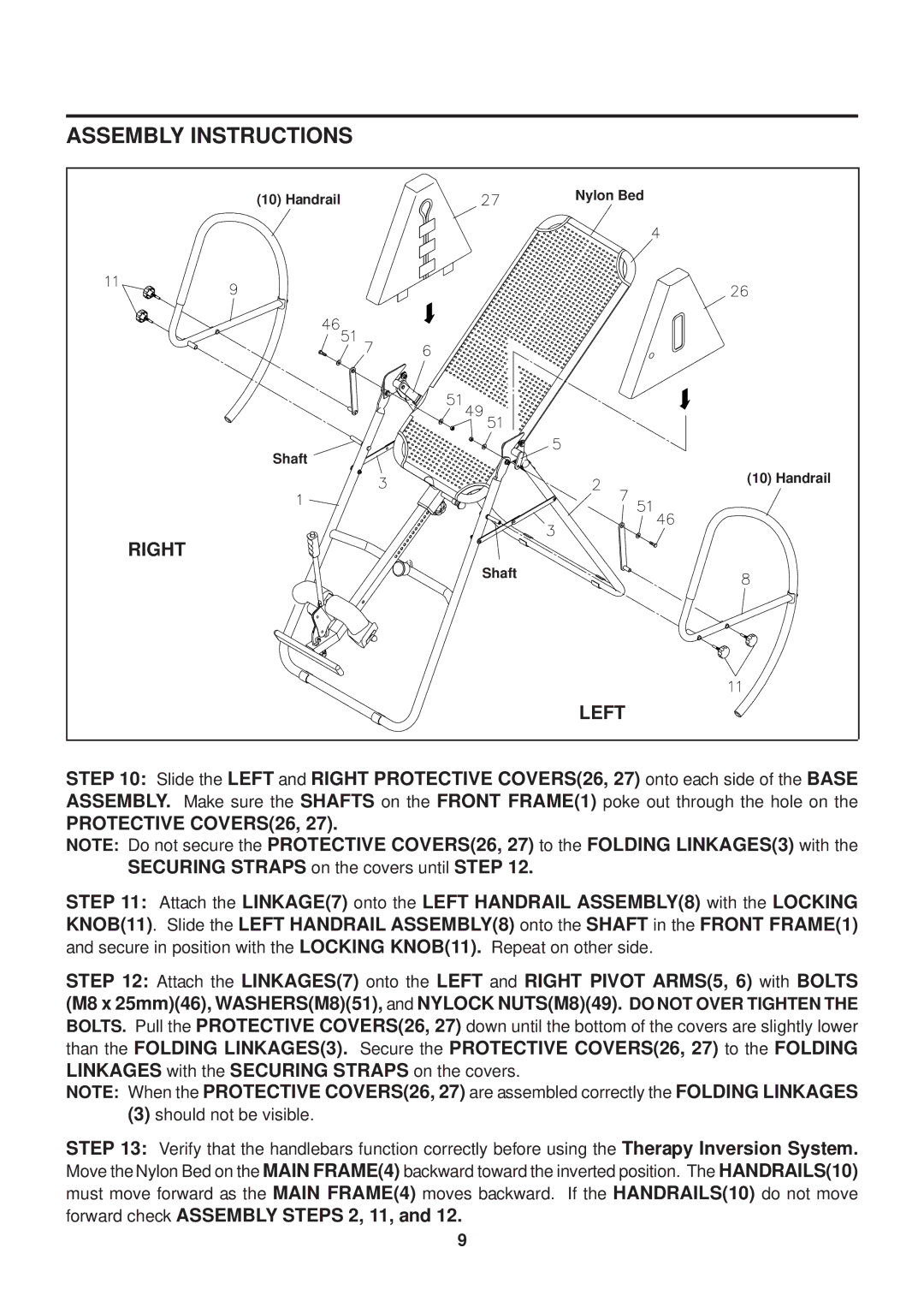 Stamina Products 55-1539 owner manual Right, Left, Protective COVERS26 