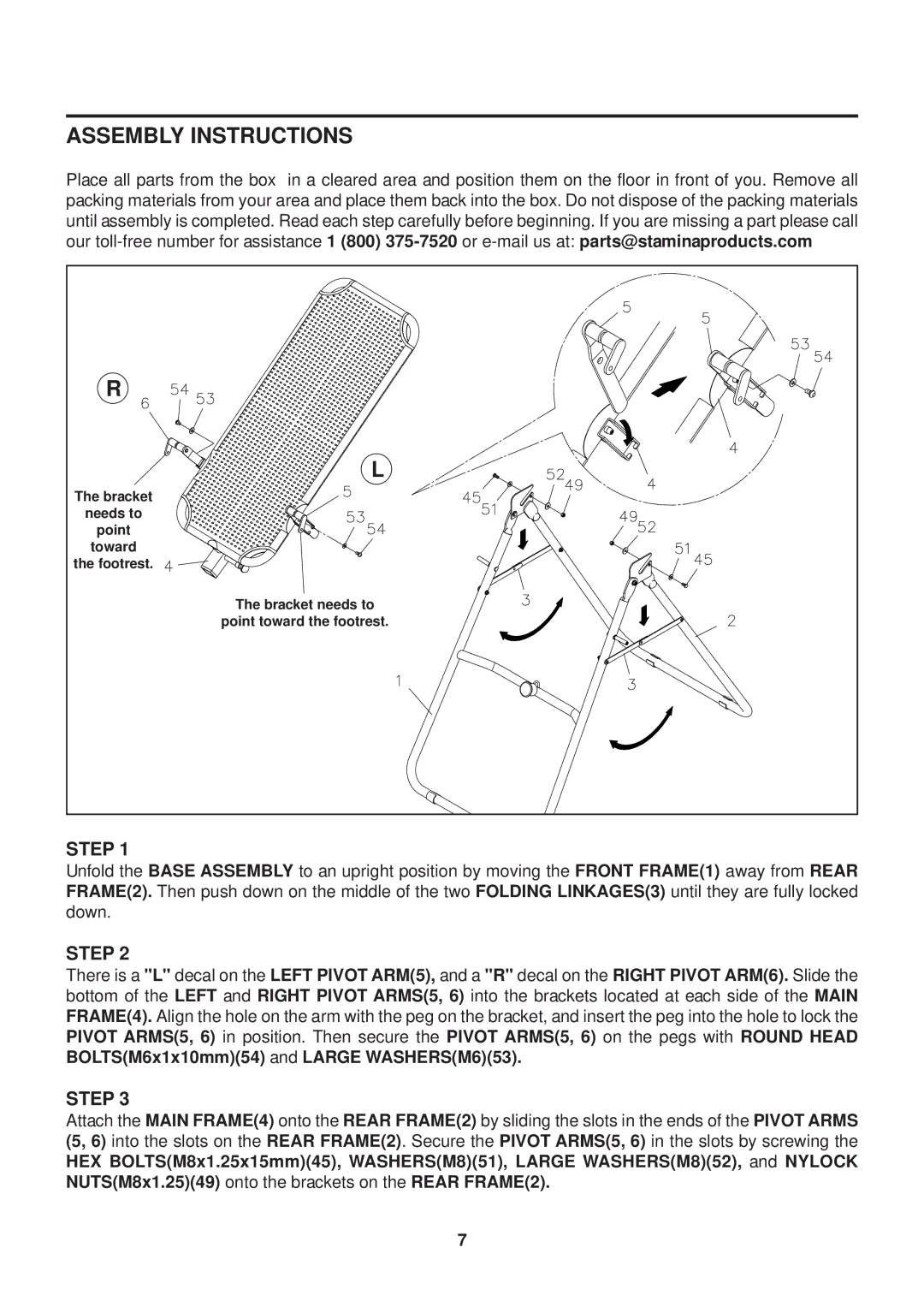 Stamina Products 55-1539A owner manual Assembly Instructions, Step 