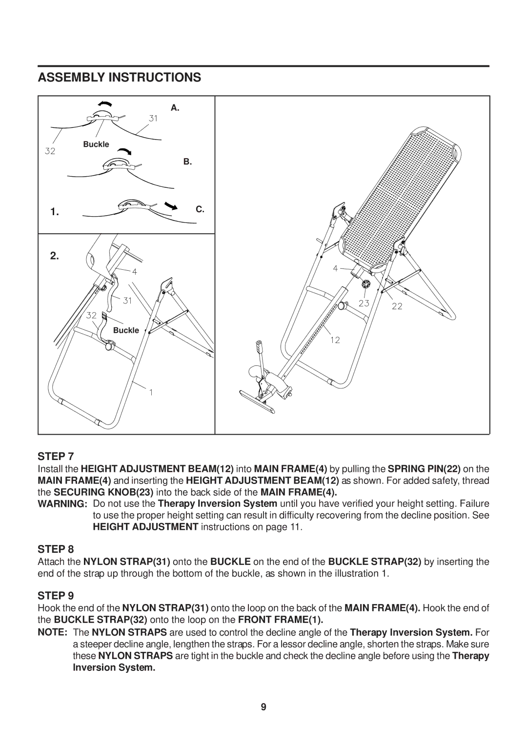 Stamina Products 55-1539A owner manual Buckle 