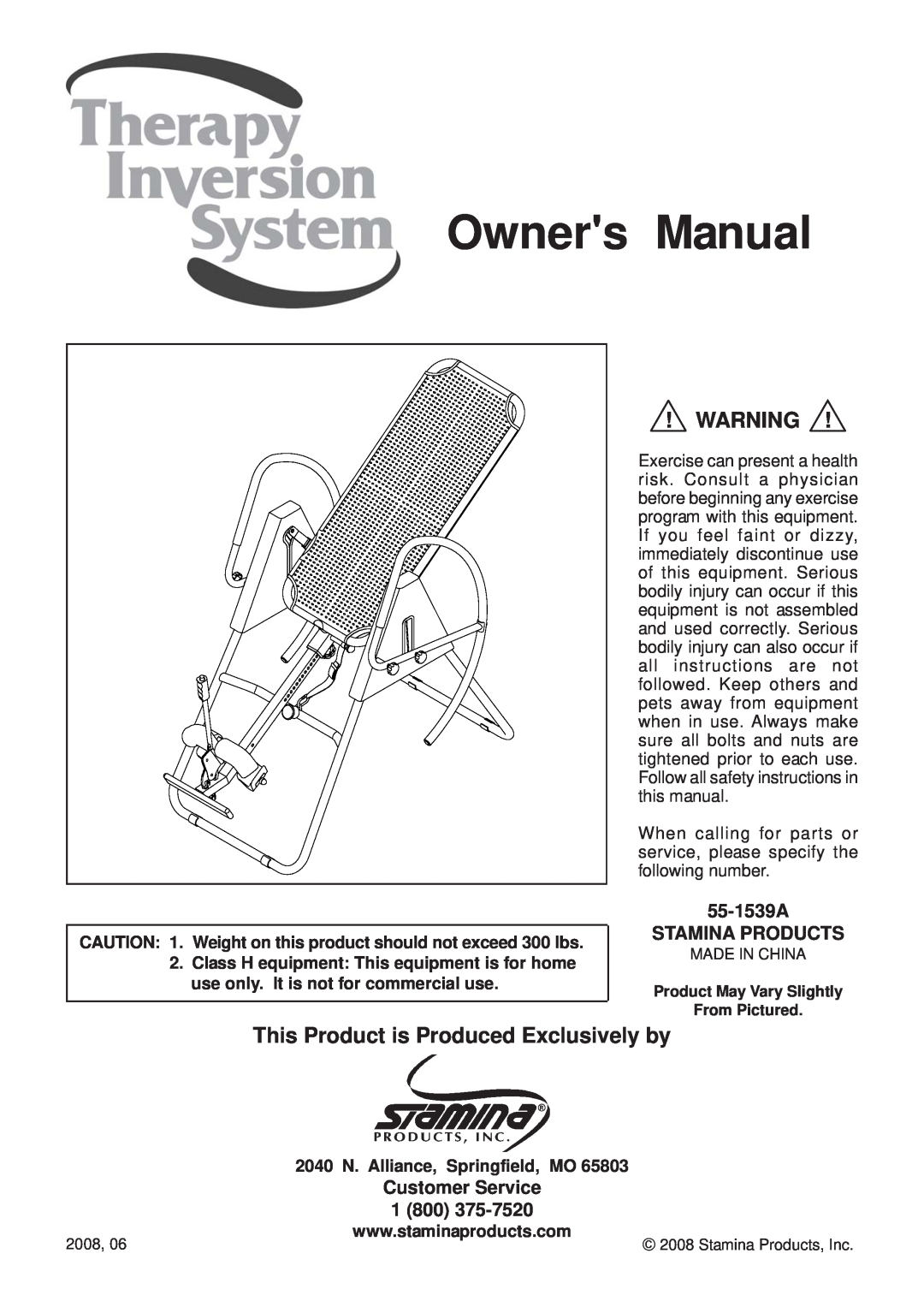 Stamina Products 55-1539A owner manual This Product is Produced Exclusively by, Owners Manual 