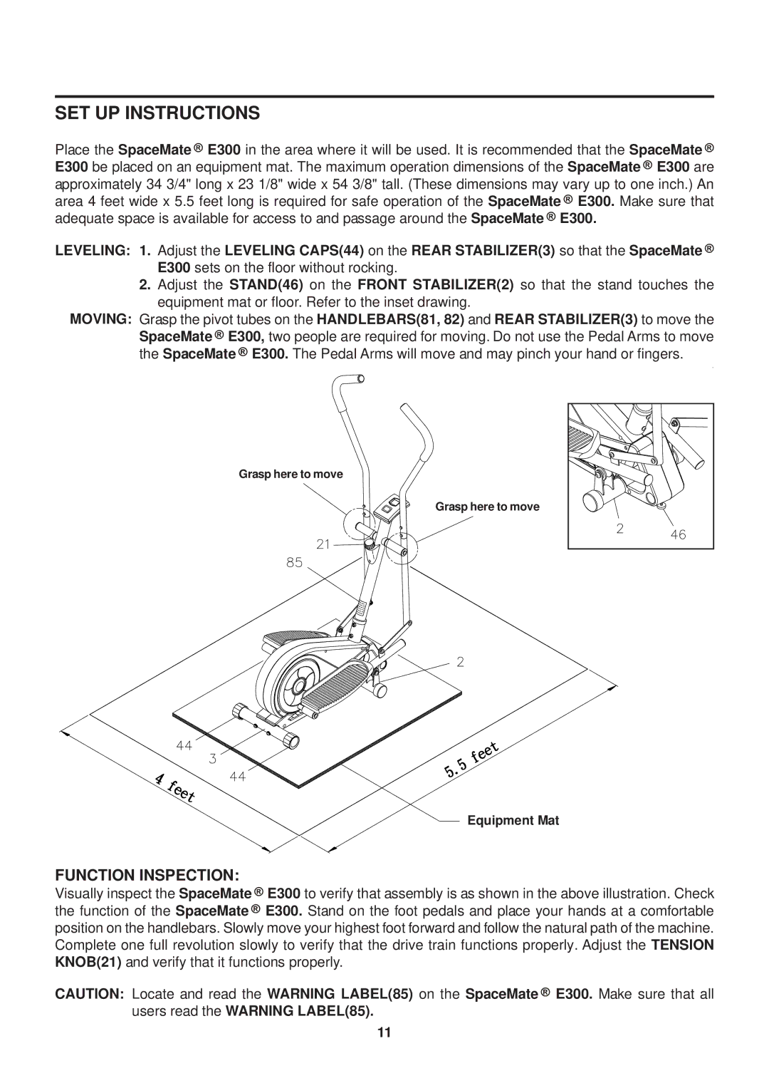 Stamina Products 55-1630 owner manual SET UP Instructions, Function Inspection 