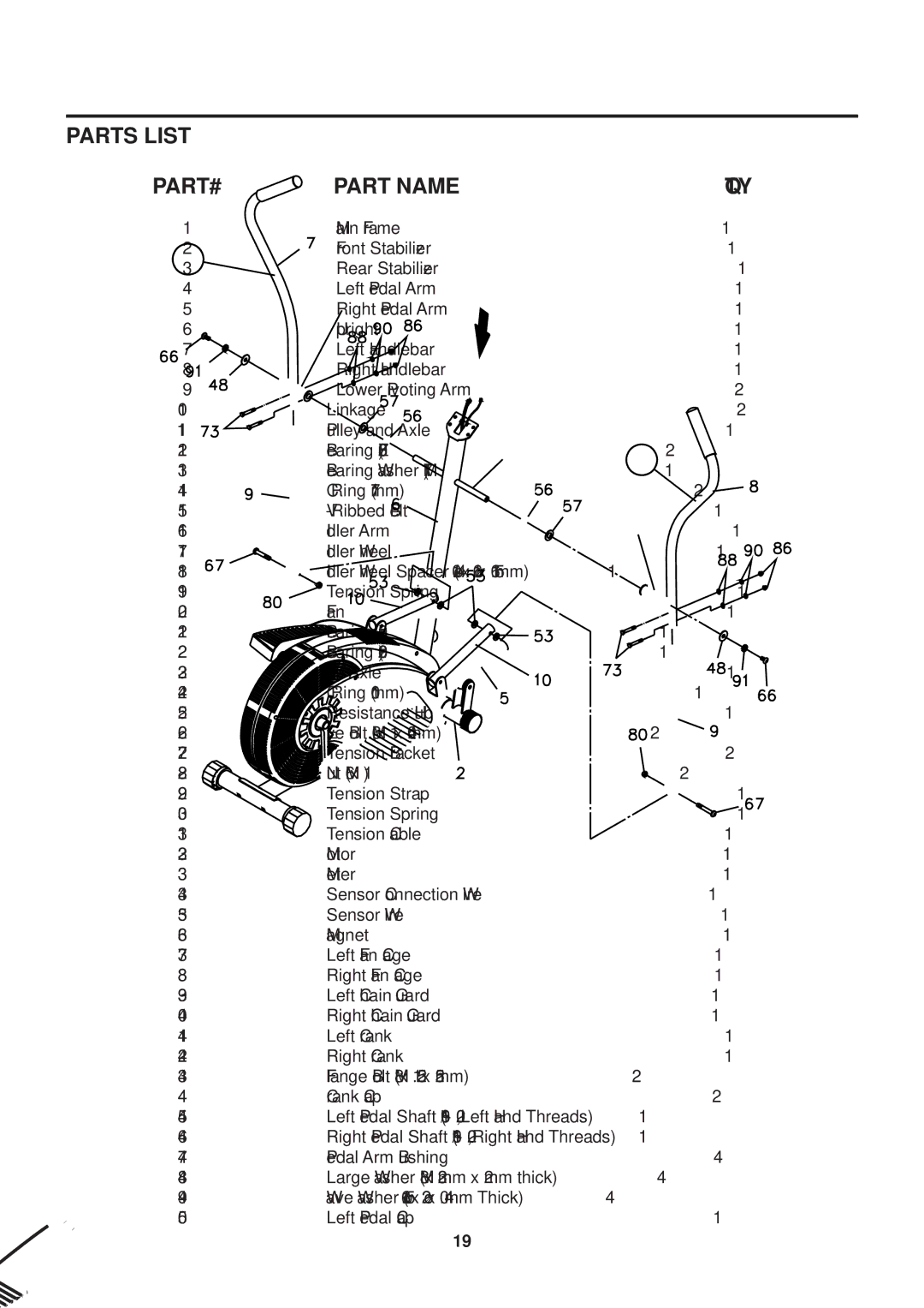 Stamina Products 55-1725 owner manual Parts List, Part Name 