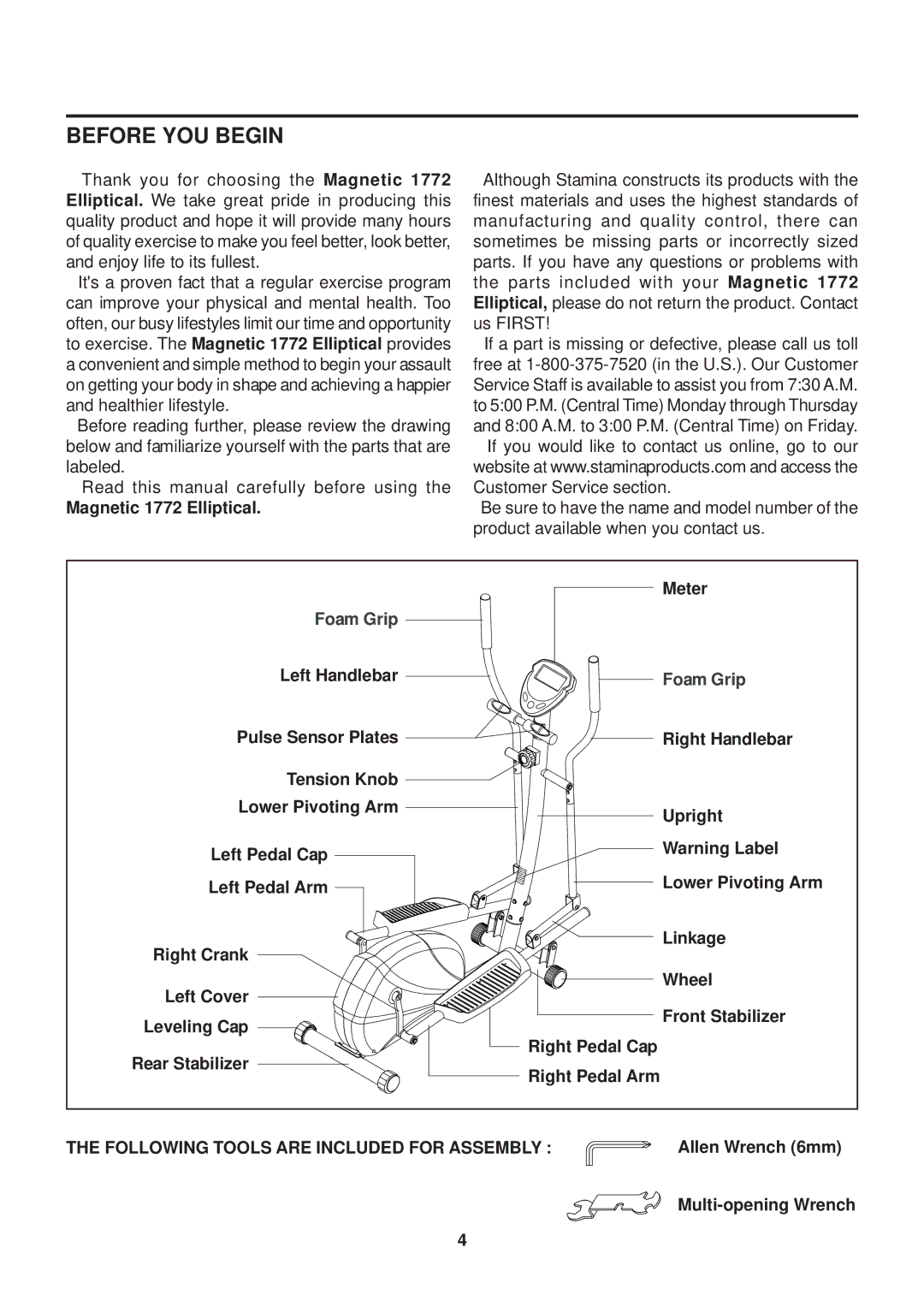 Stamina Products 55-1772 owner manual Before YOU Begin 