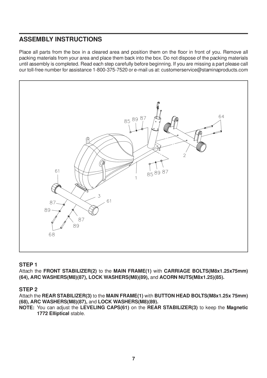 Stamina Products 55-1772 owner manual Assembly Instructions, Step 