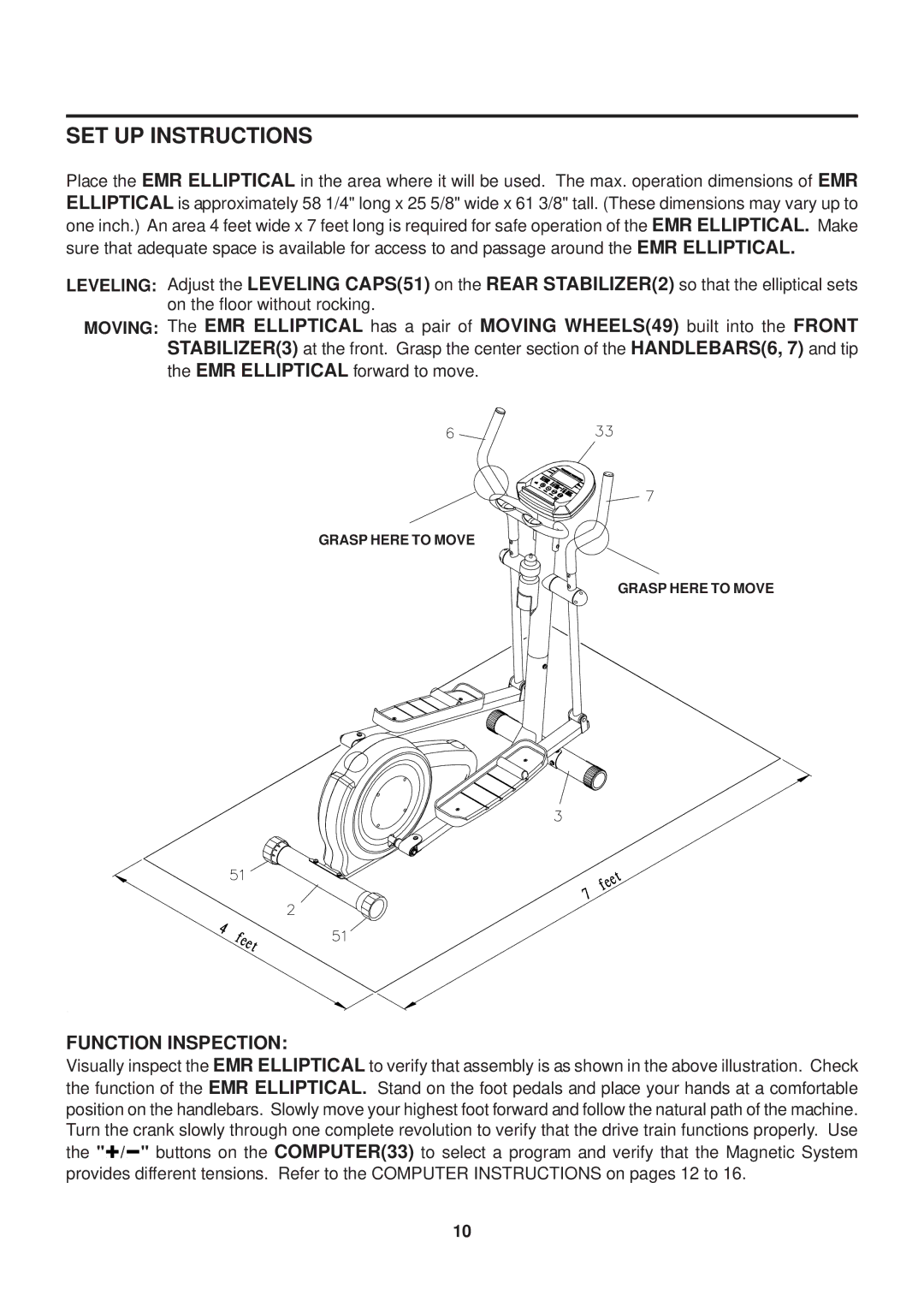 Stamina Products 55-1777 owner manual SET UP Instructions, Function Inspection 