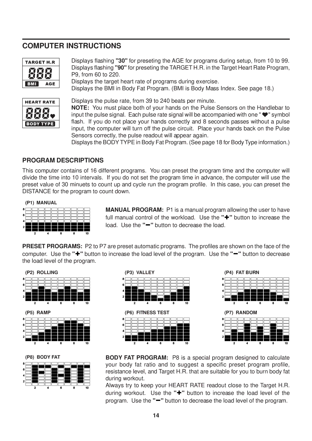 Stamina Products 55-1777 owner manual Program Descriptions 