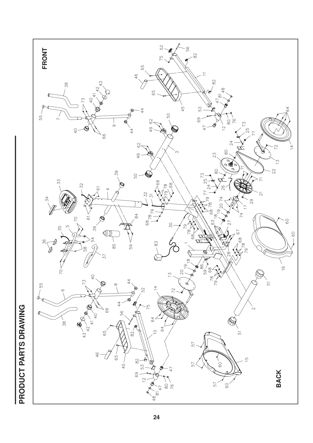 Stamina Products 55-1777 owner manual Product Parts Drawing, Front Back 