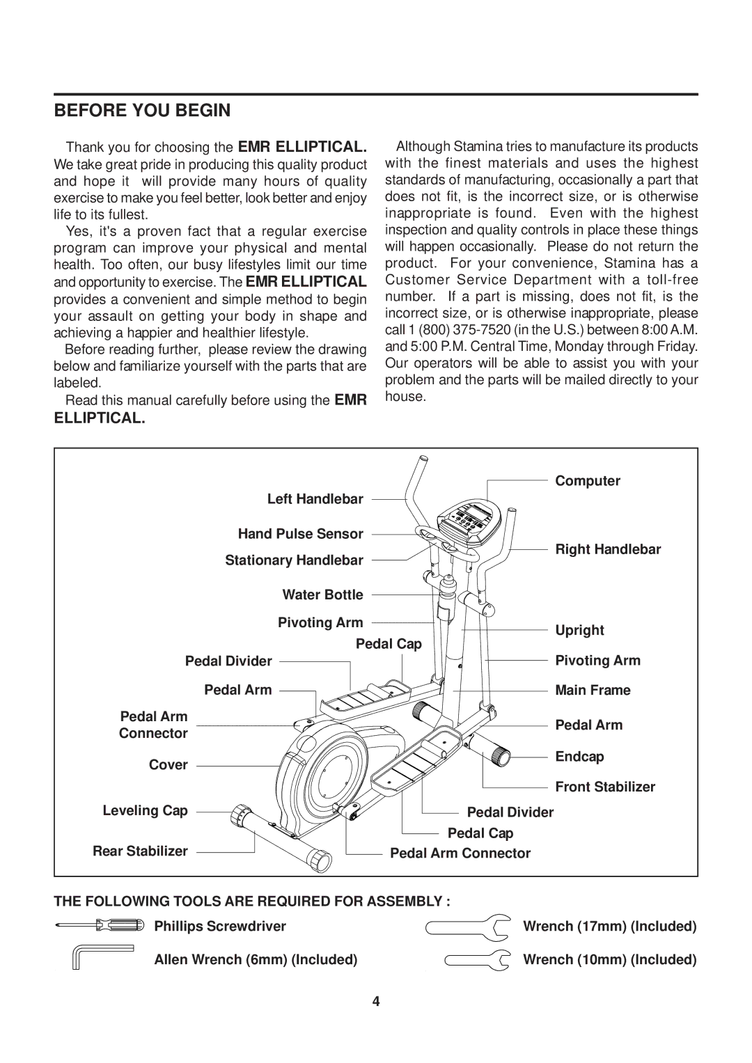 Stamina Products 55-1777 owner manual Before YOU Begin, Elliptical 