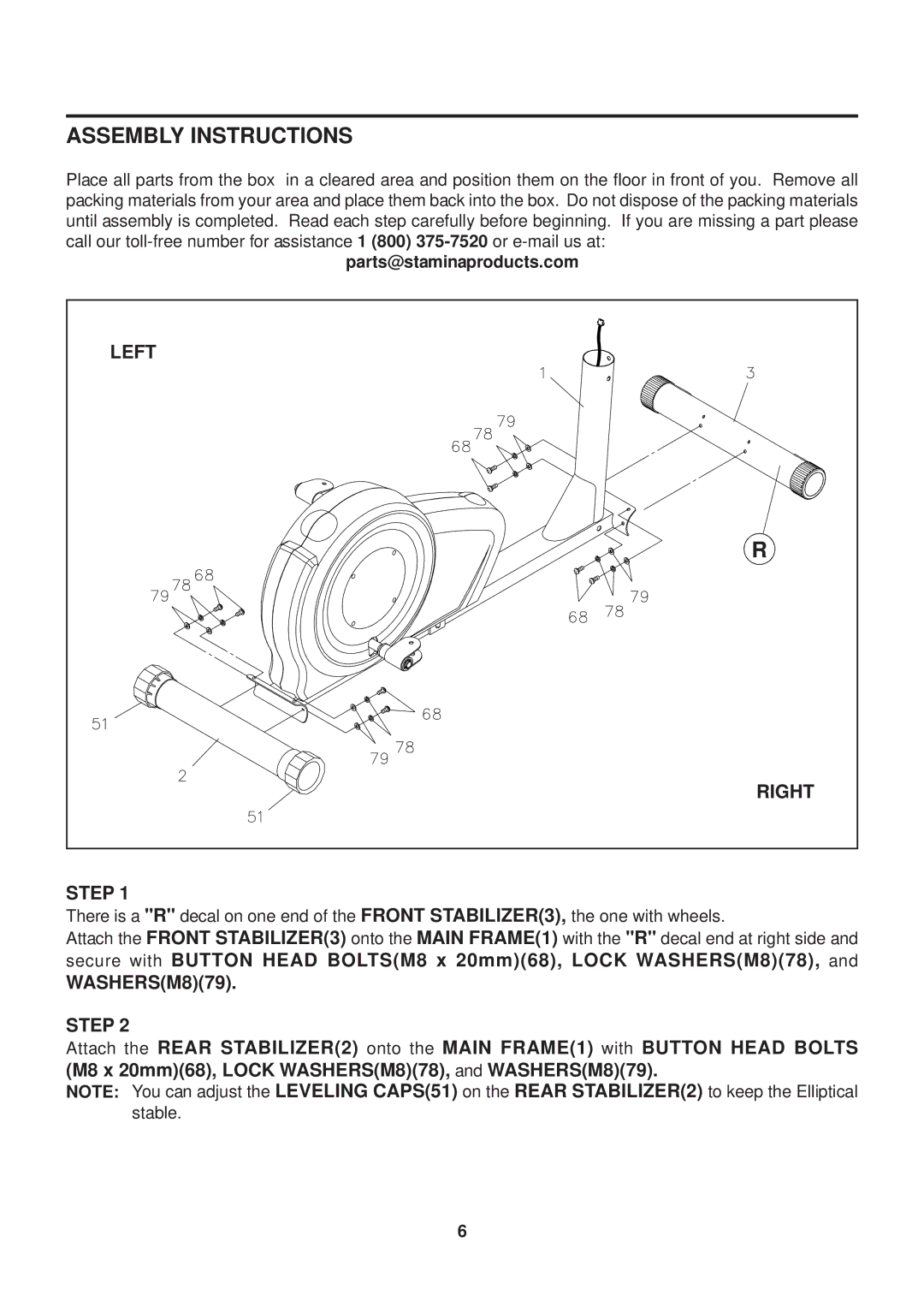 Stamina Products 55-1777 owner manual Assembly Instructions, Left Right Step 