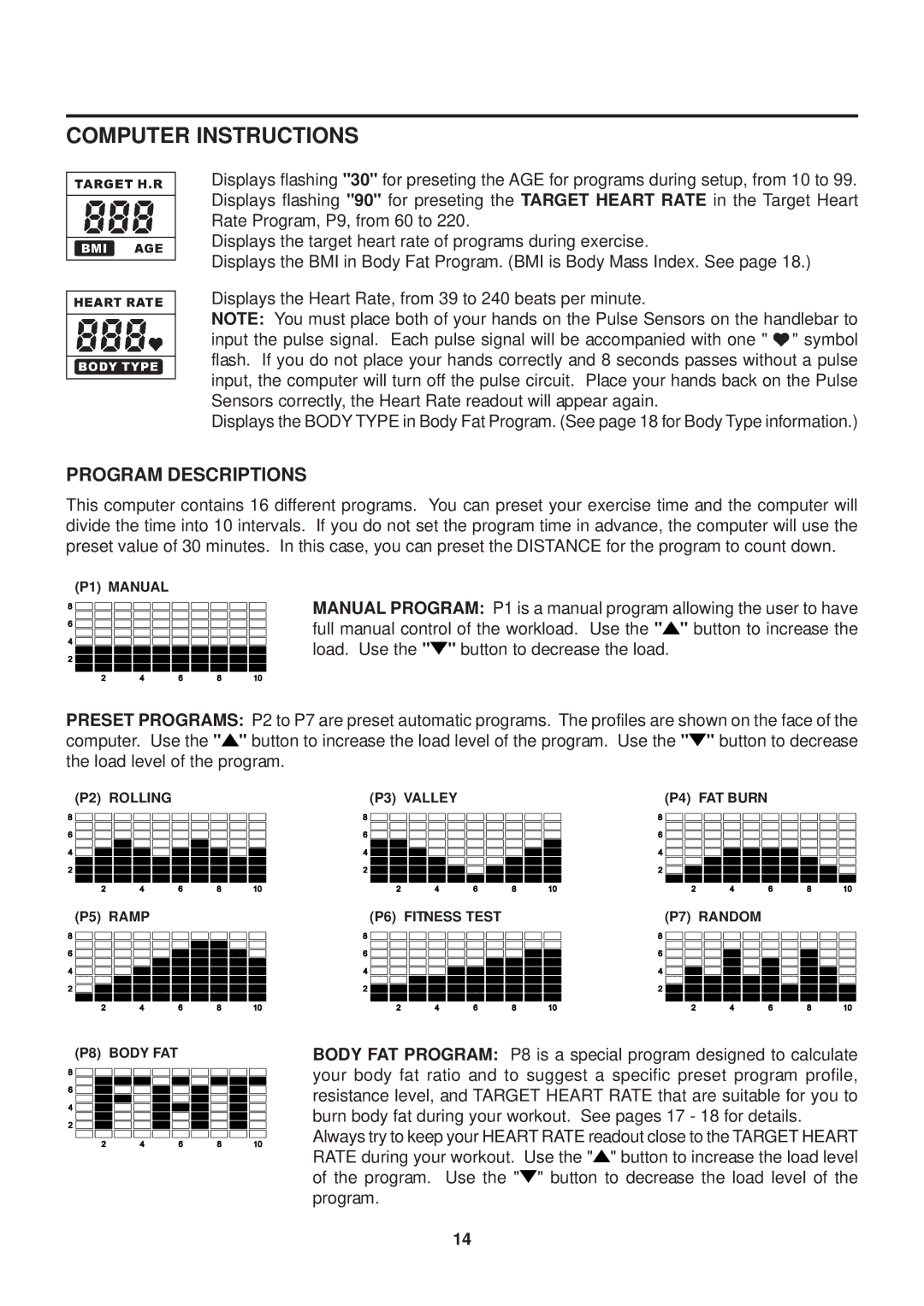 Stamina Products 55-1779 owner manual Program Descriptions 