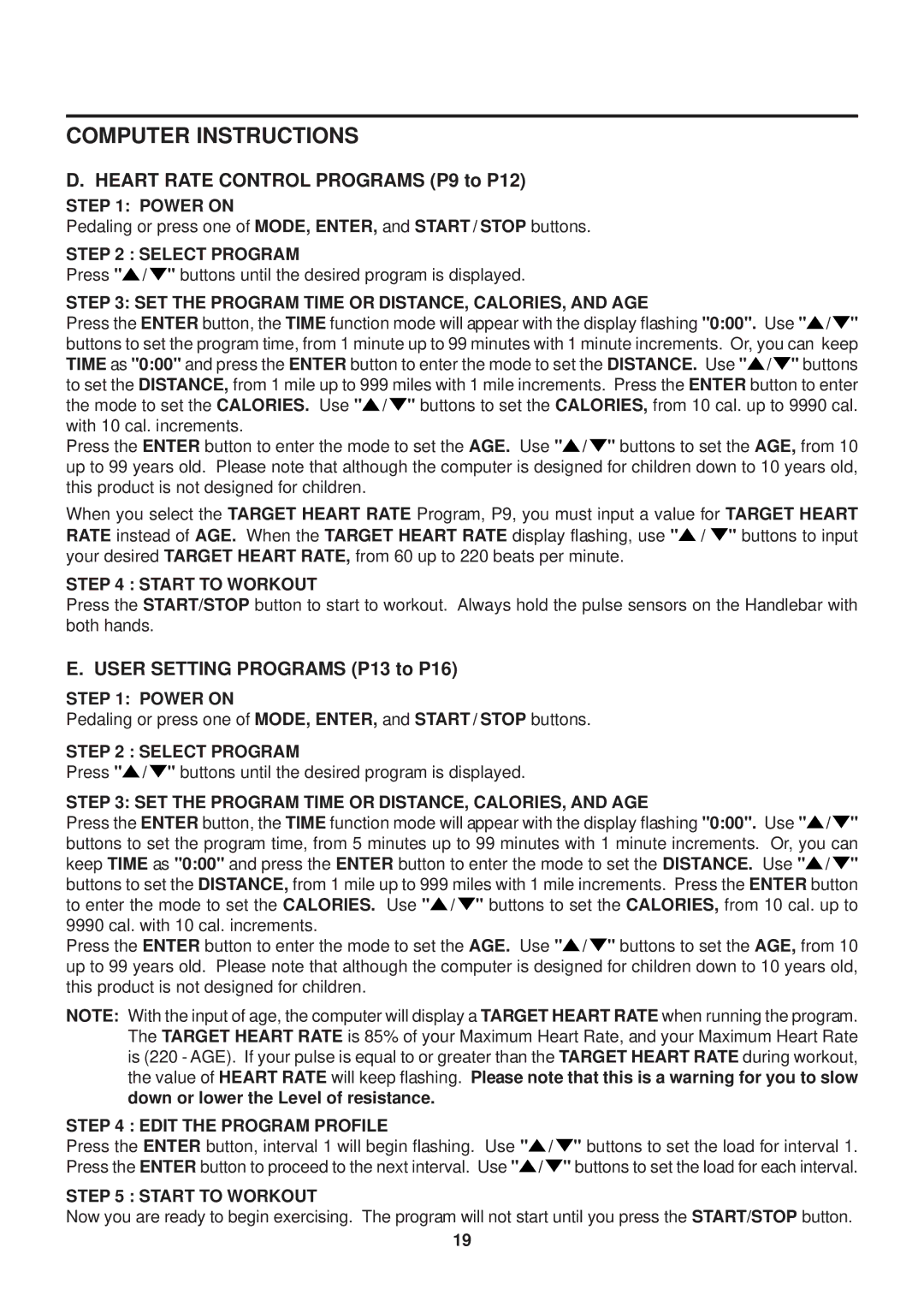 Stamina Products 55-1779 owner manual Heart Rate Control Programs P9 to P12, Edit the Program Profile 