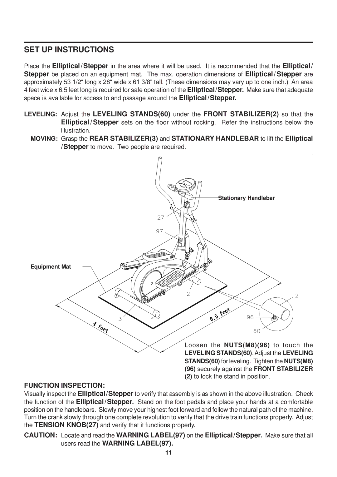 Stamina Products 55-2010 owner manual SET UP Instructions, Function Inspection 