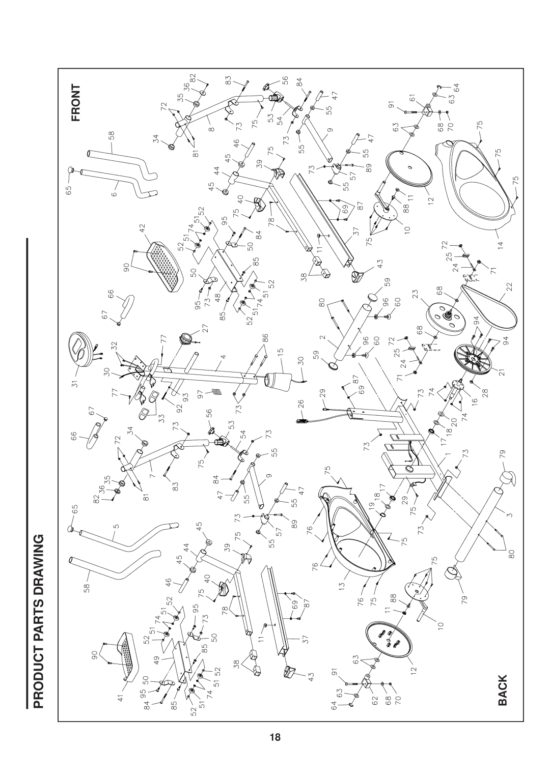 Stamina Products 55-2010 owner manual Product Parts Drawing, Front, Back 