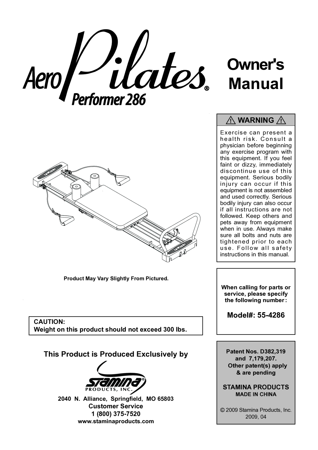 Stamina Products 55-4286 owner manual This Product is Produced Exclusively by, 2040 N. Alliance, Springfield, MO 