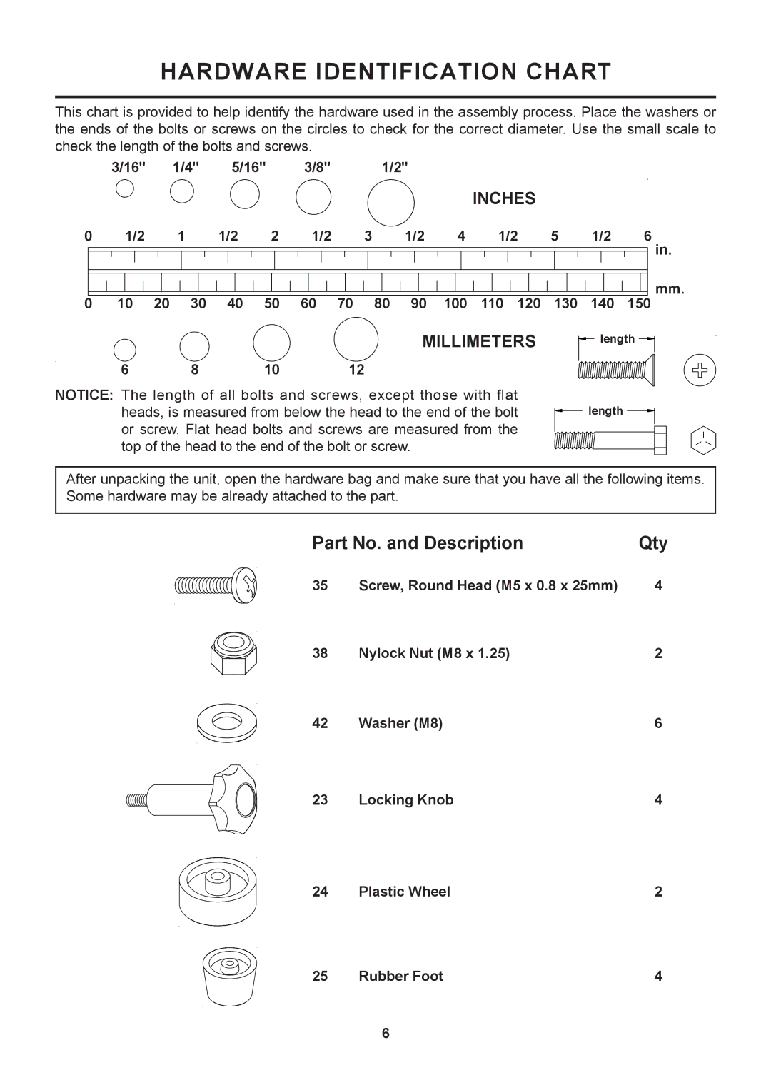 Stamina Products 55-4650D owner manual Hardware Identification Chart 