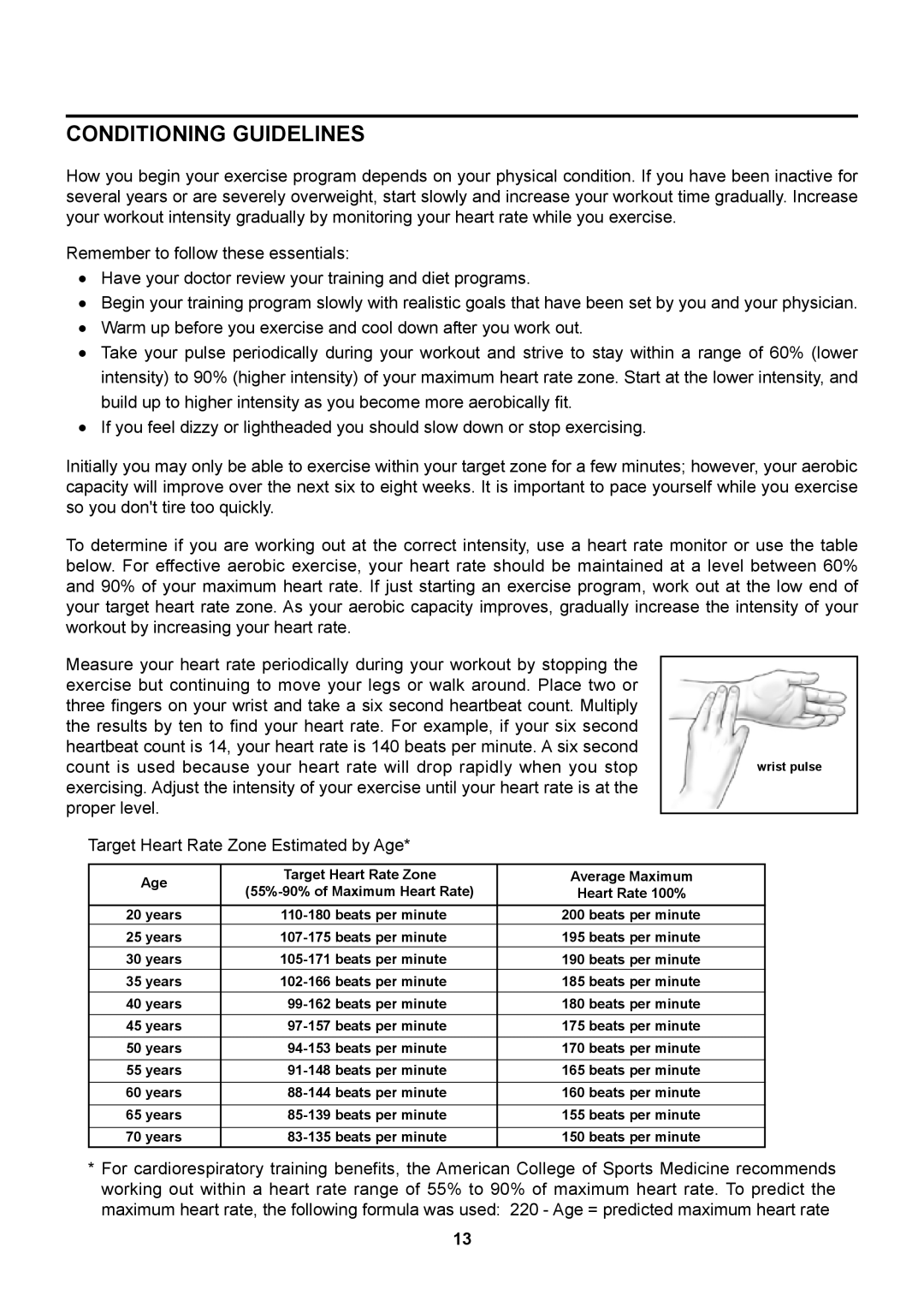 Stamina Products 55-4700A owner manual Conditioning Guidelines 