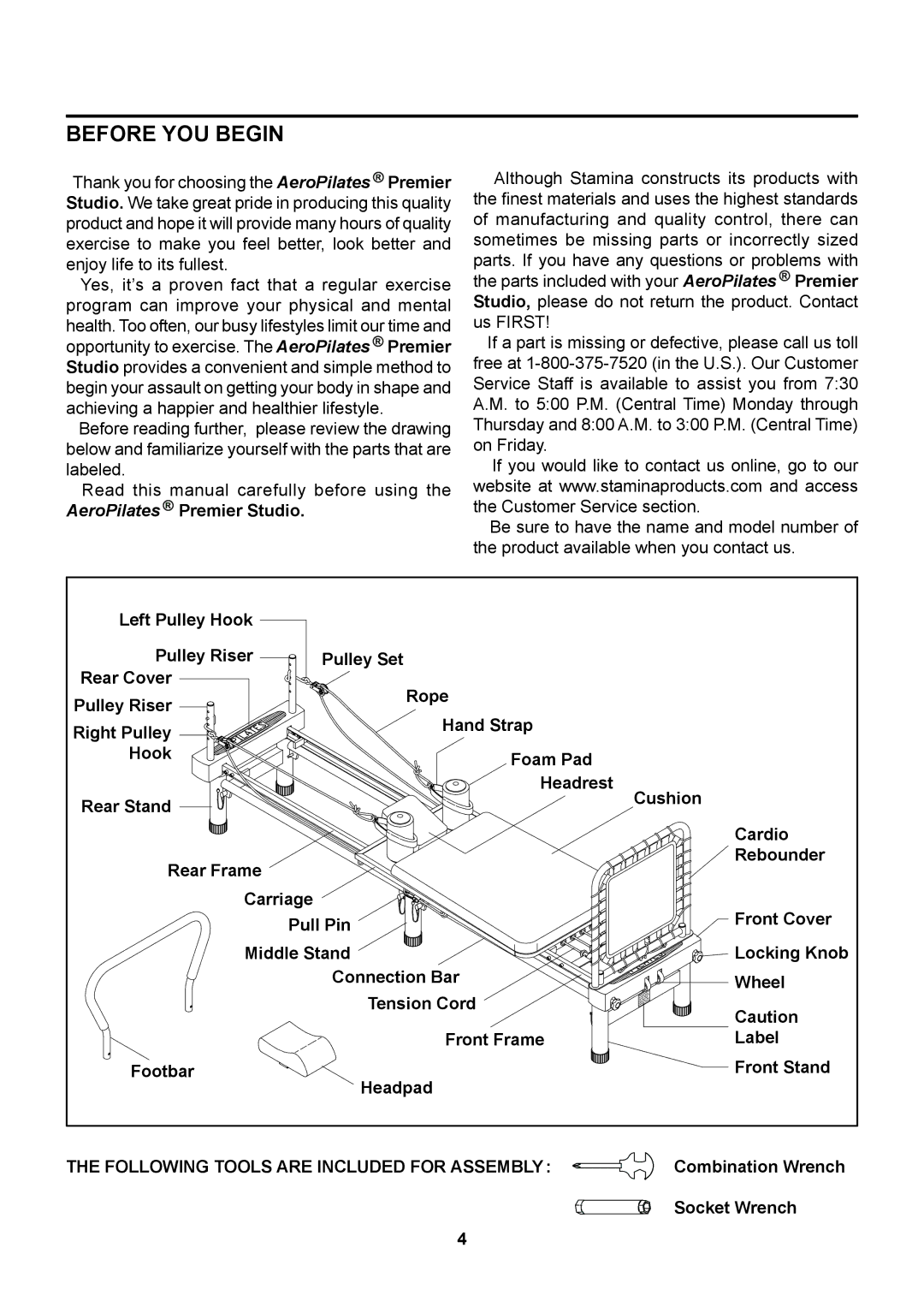 Stamina Products 55-4700A owner manual Before YOU Begin, AeroPilates Premier Studio 