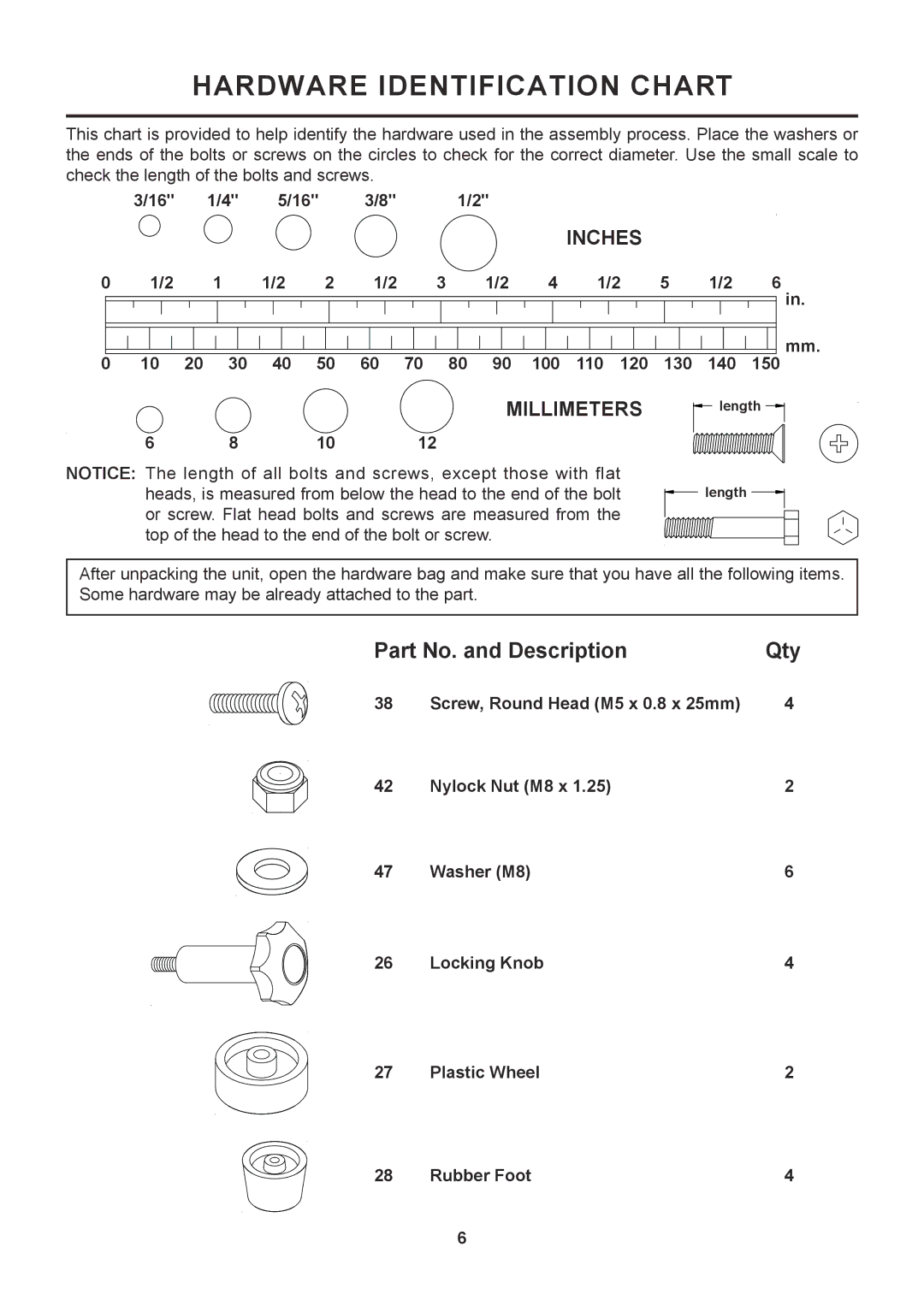 Stamina Products 55-4700A owner manual Hardware Identification Chart 