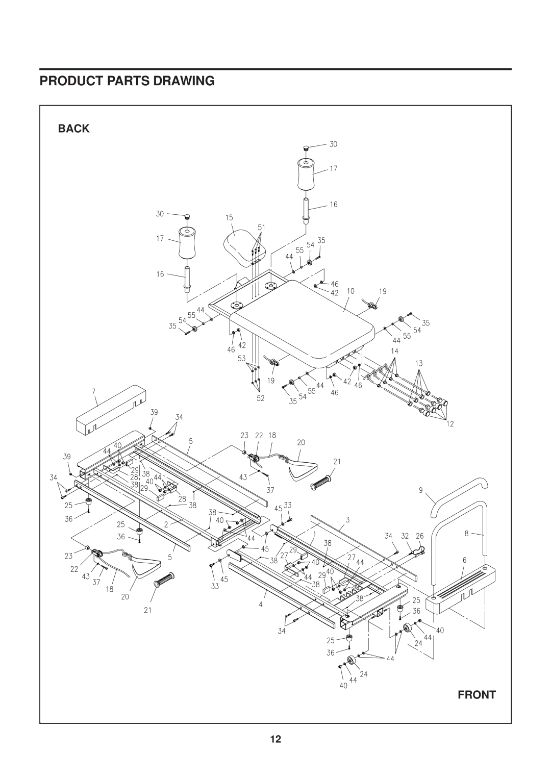 Stamina Products 55-5510 owner manual Product Parts Drawing, Front 