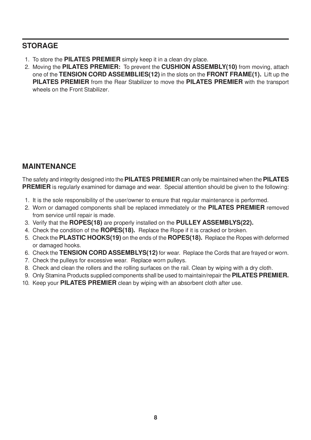 Stamina Products 55-5510 owner manual Storage, Maintenance 