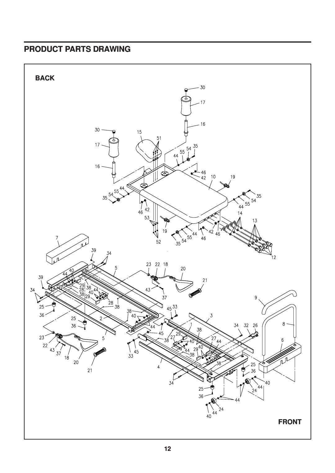 Stamina Products 55-5510 owner manual Product Parts Drawing, Front 