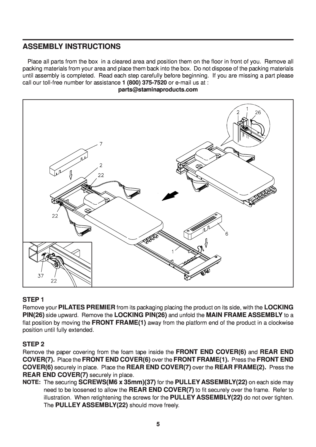 Stamina Products 55-5510 owner manual Assembly Instructions, parts@staminaproducts.com 