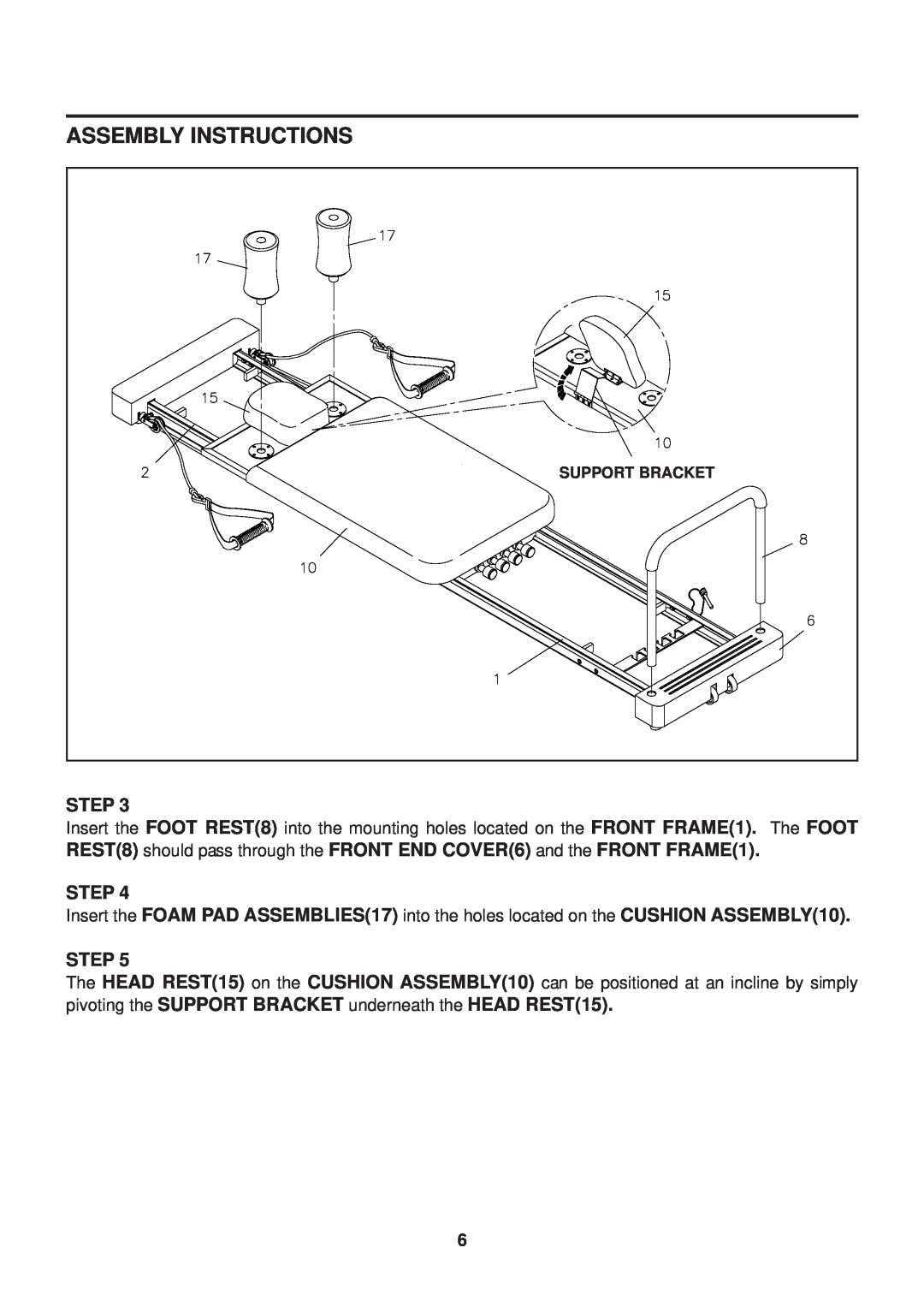 Stamina Products 55-5510 owner manual Assembly Instructions, Support Bracket 