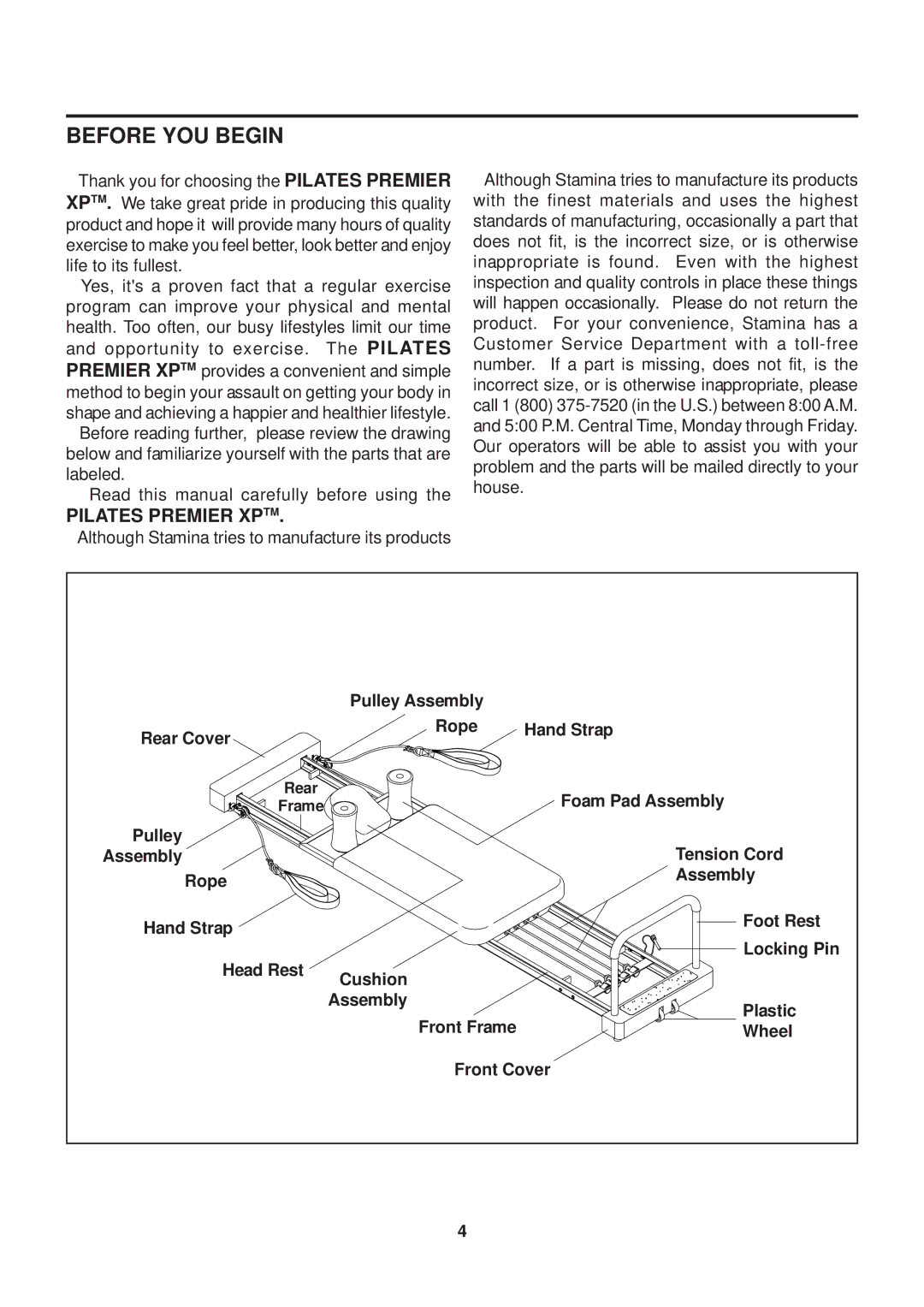 Stamina Products 55-5510C owner manual Before YOU Begin, Pilates Premier Xptm 