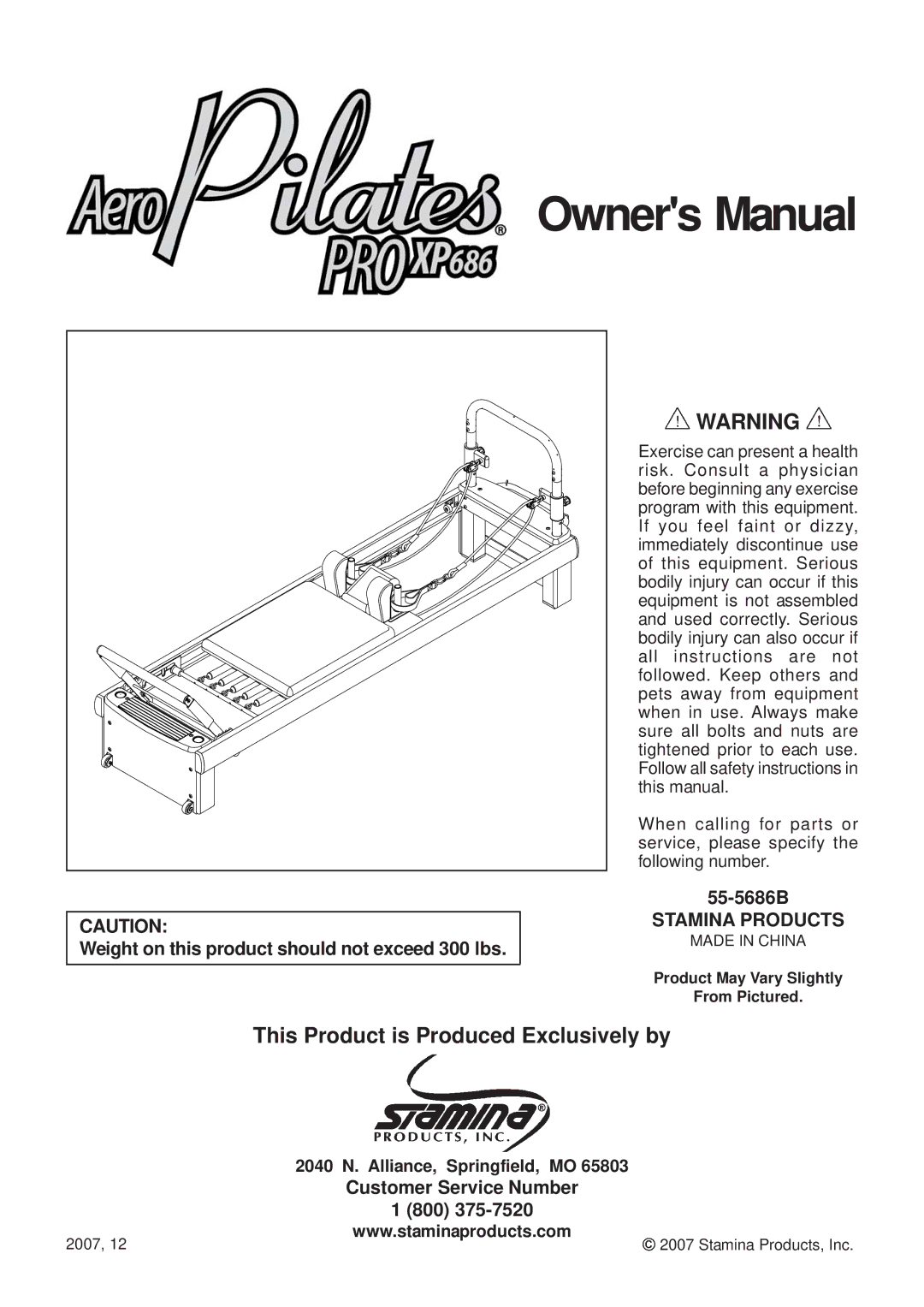 Stamina Products 55-5686B owner manual This Product is Produced Exclusively by 