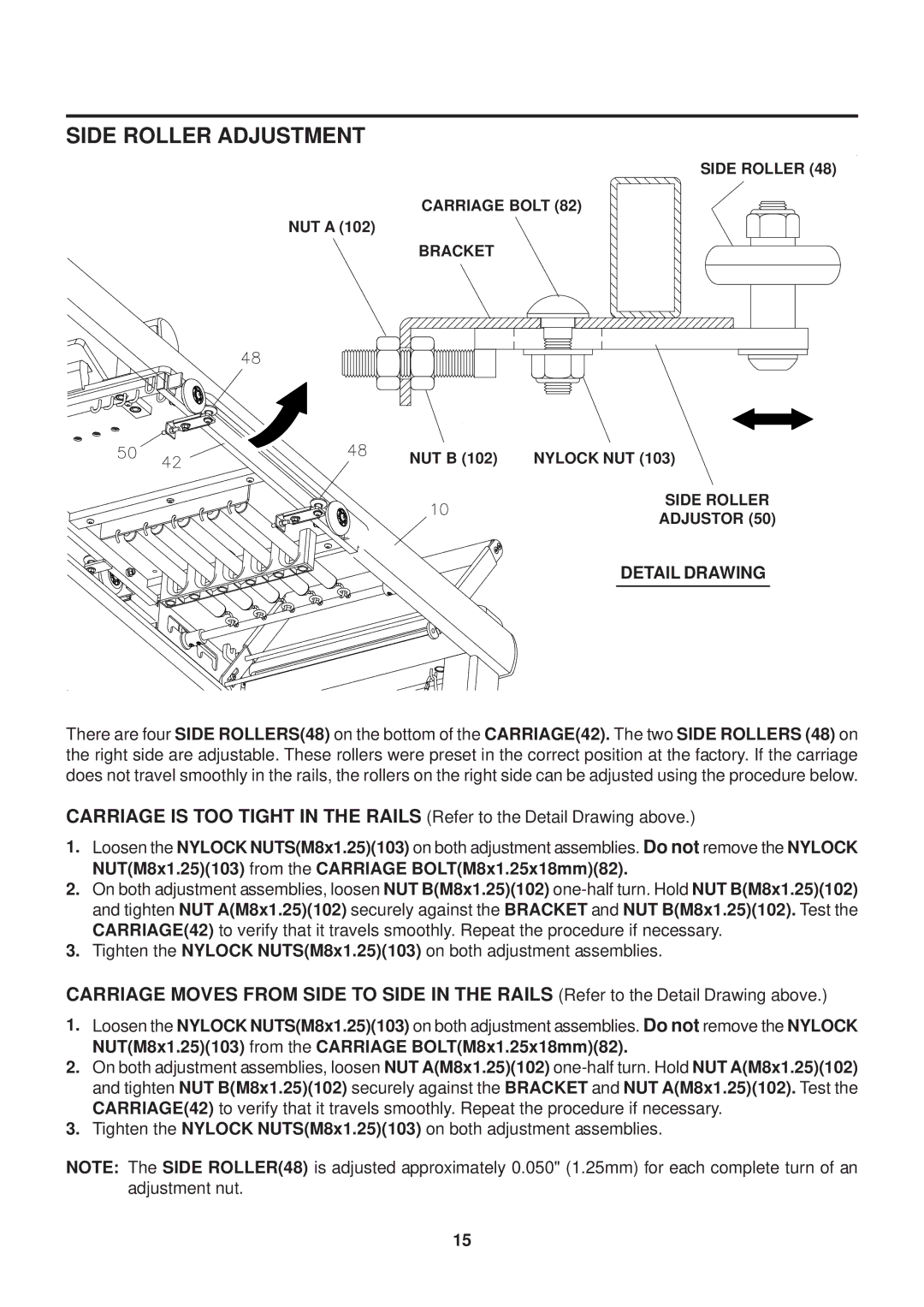 Stamina Products 55-5686B owner manual Side Roller Adjustment, Detail Drawing 