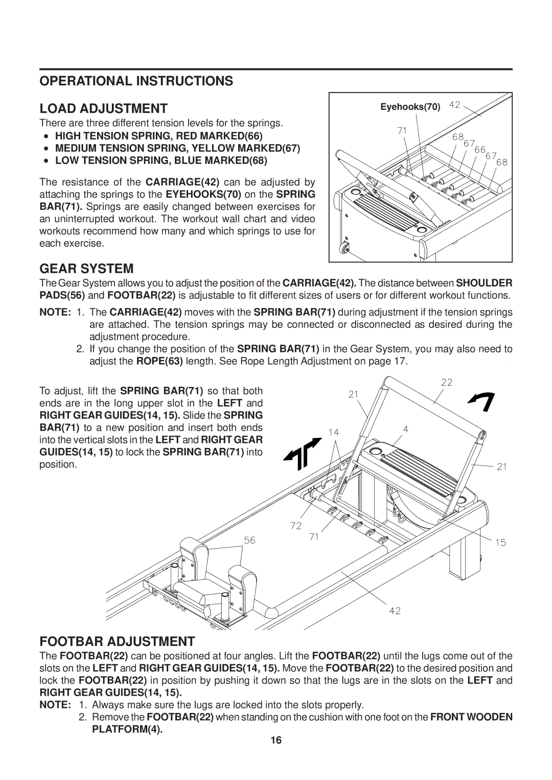 Stamina Products 55-5686B owner manual Operational Instructions Load Adjustment, Gear System, Footbar Adjustment 