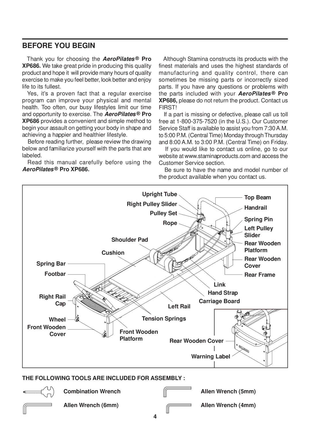 Stamina Products 55-5686B owner manual Before YOU Begin, AeroPilates Pro XP686 