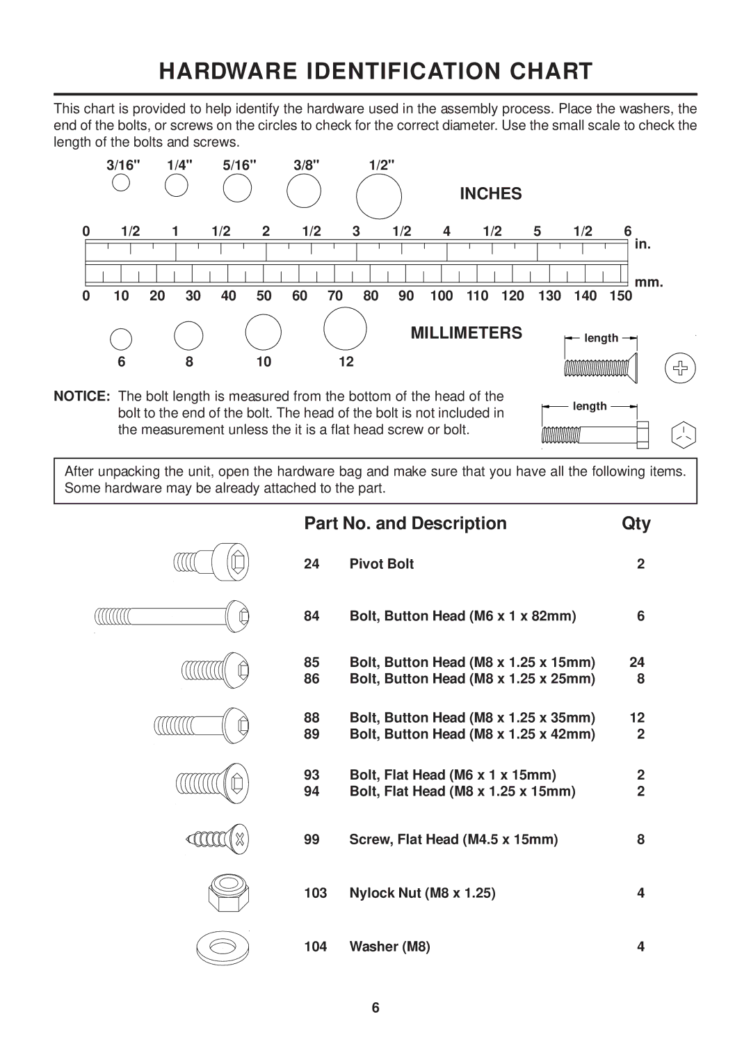 Stamina Products 55-5686B owner manual Hardware Identification Chart 