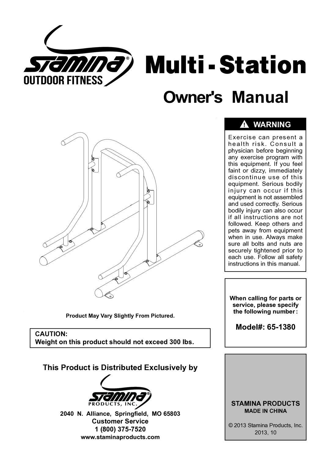 Stamina Products 65-1380 owner manual Multi Station 