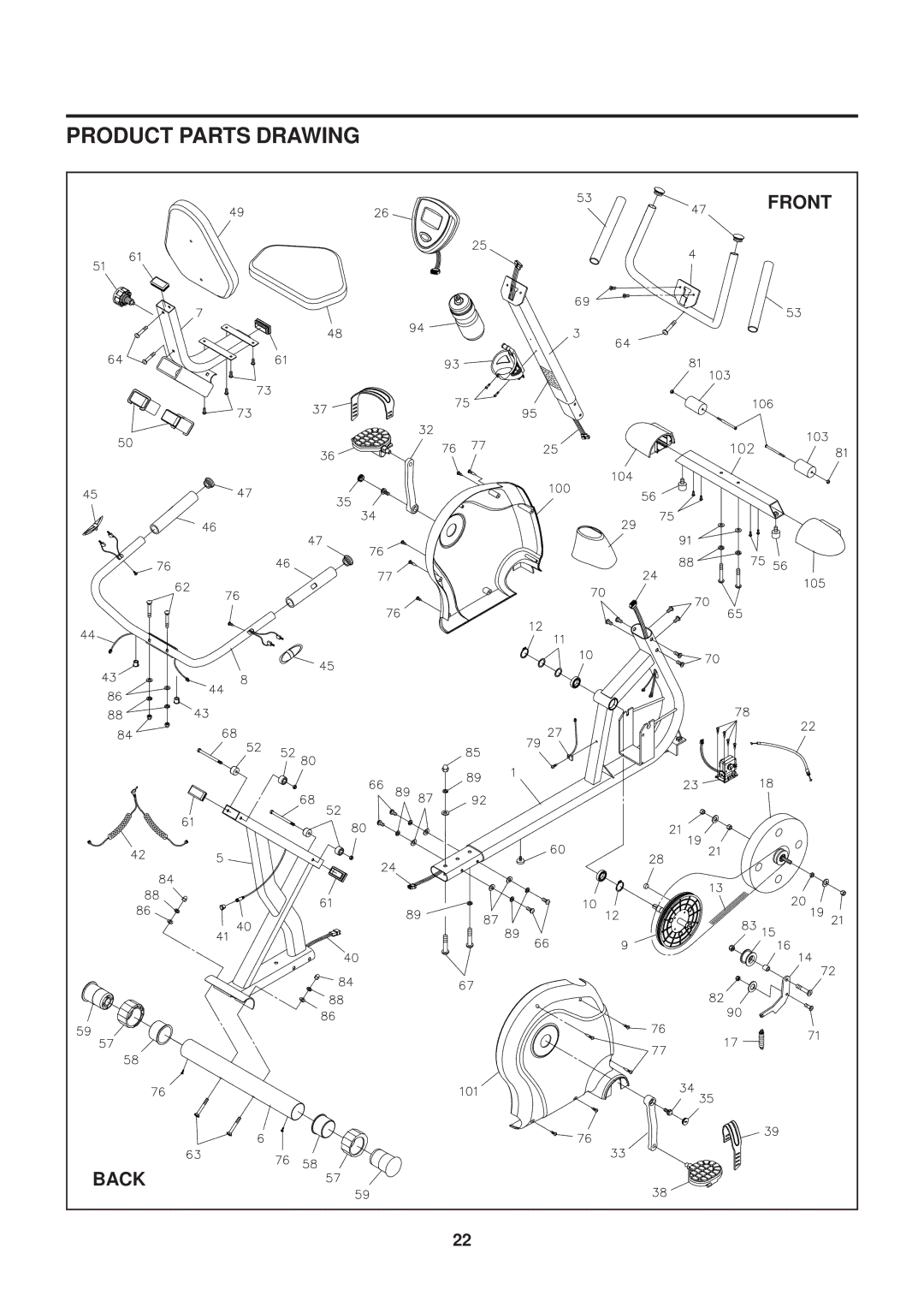 Stamina Products 7100 owner manual Product Parts Drawing, Front 