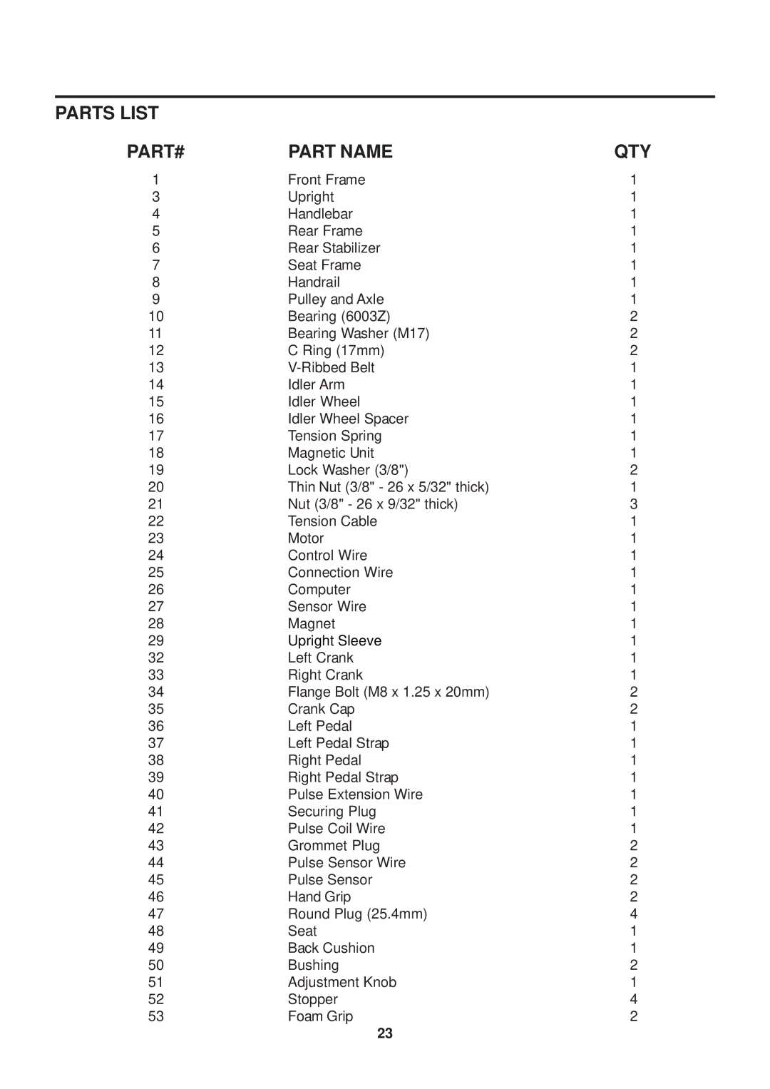 Stamina Products 7100 owner manual Parts List, Part Name 