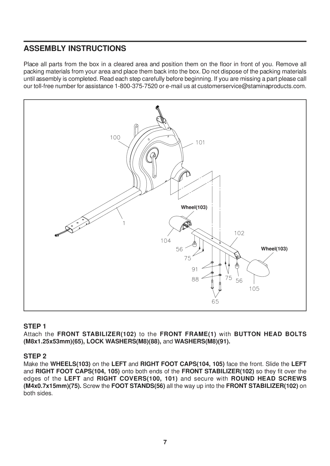 Stamina Products 7100 owner manual Assembly Instructions, Step 