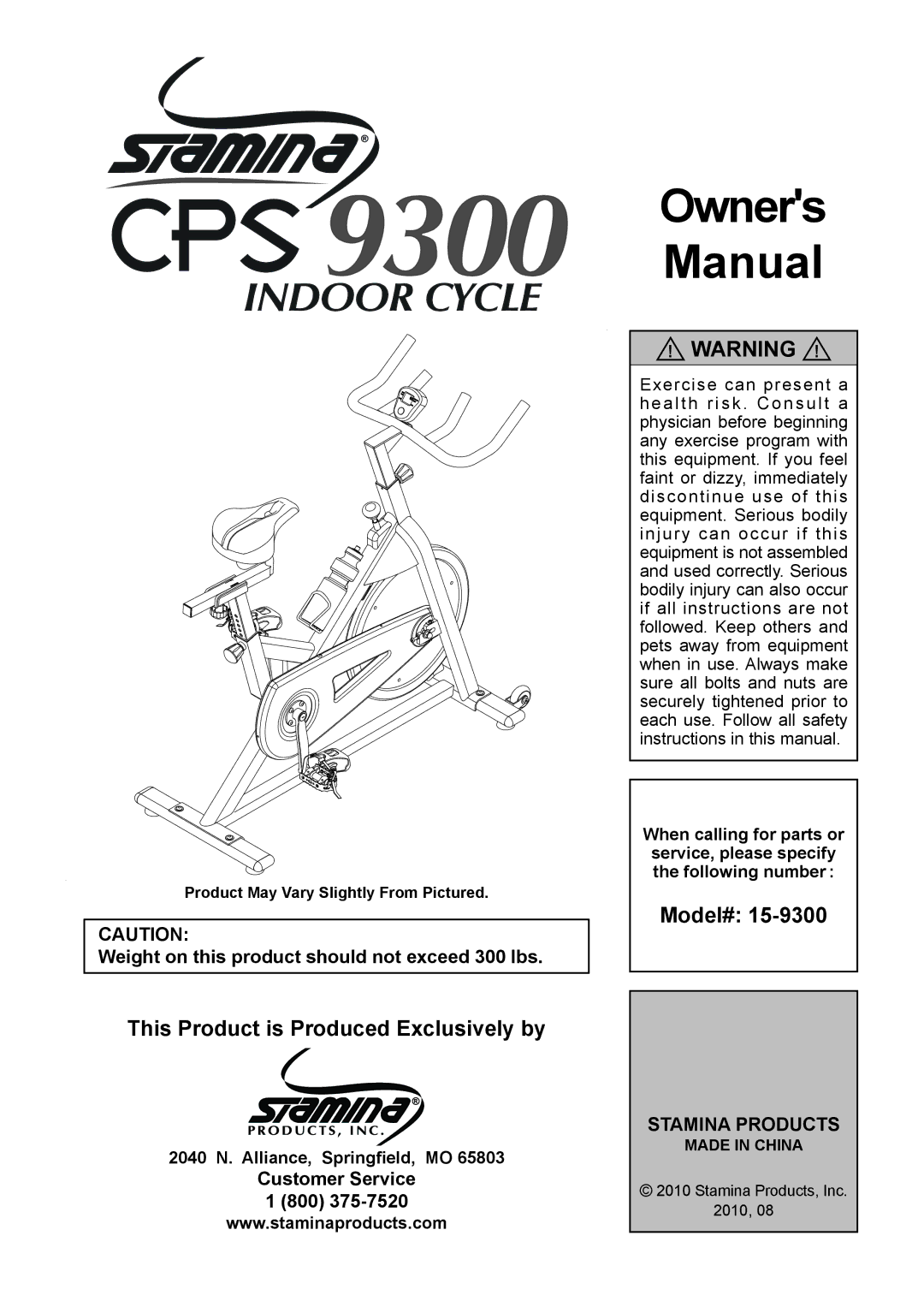 Stamina Products 15-9300 owner manual This Product is Produced Exclusively by, Stamina Products 