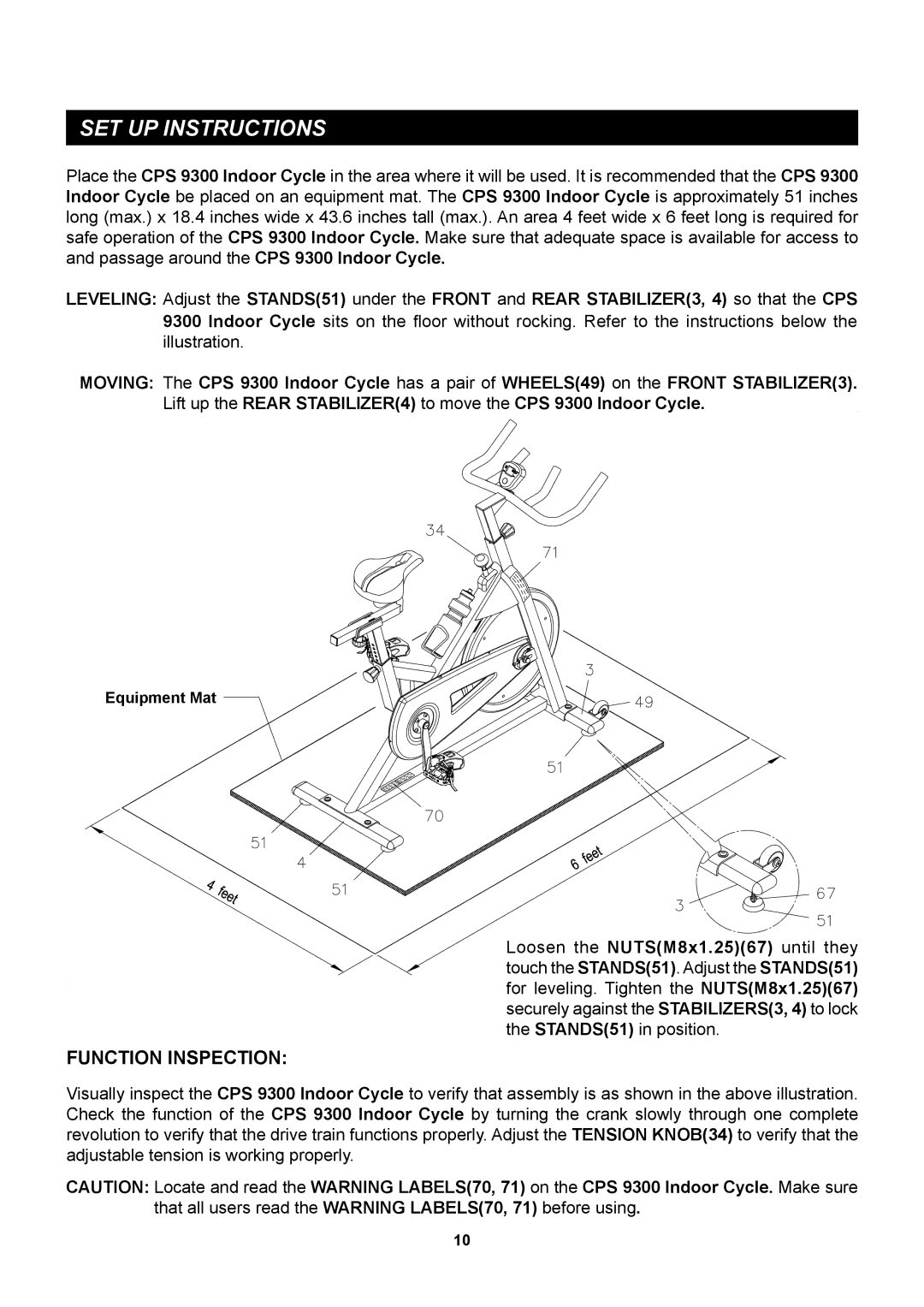 Stamina Products 15-9300 owner manual SET UP Instructions, Function Inspection 