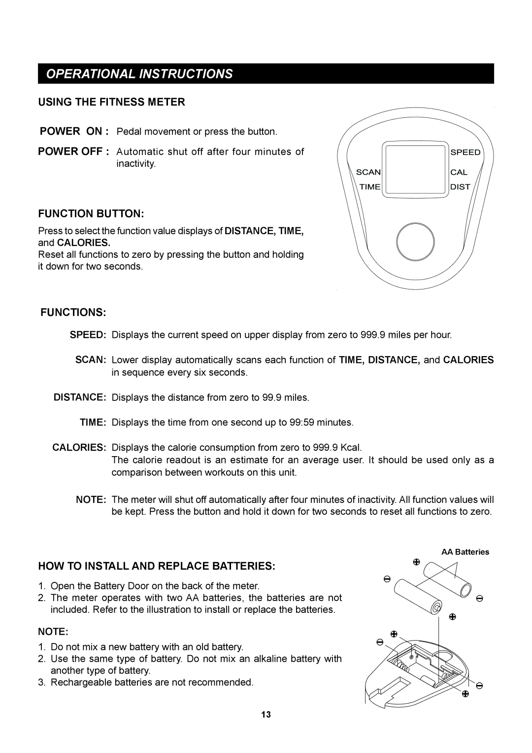 Stamina Products 15-9300 Using the Fitness Meter, Function Button, Functions, HOW to Install and Replace Batteries 